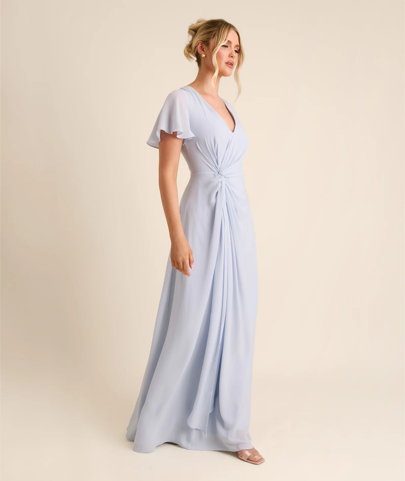 Knot Detail Chiffon Bridesmaid Dress - Powder Blue - Image 5