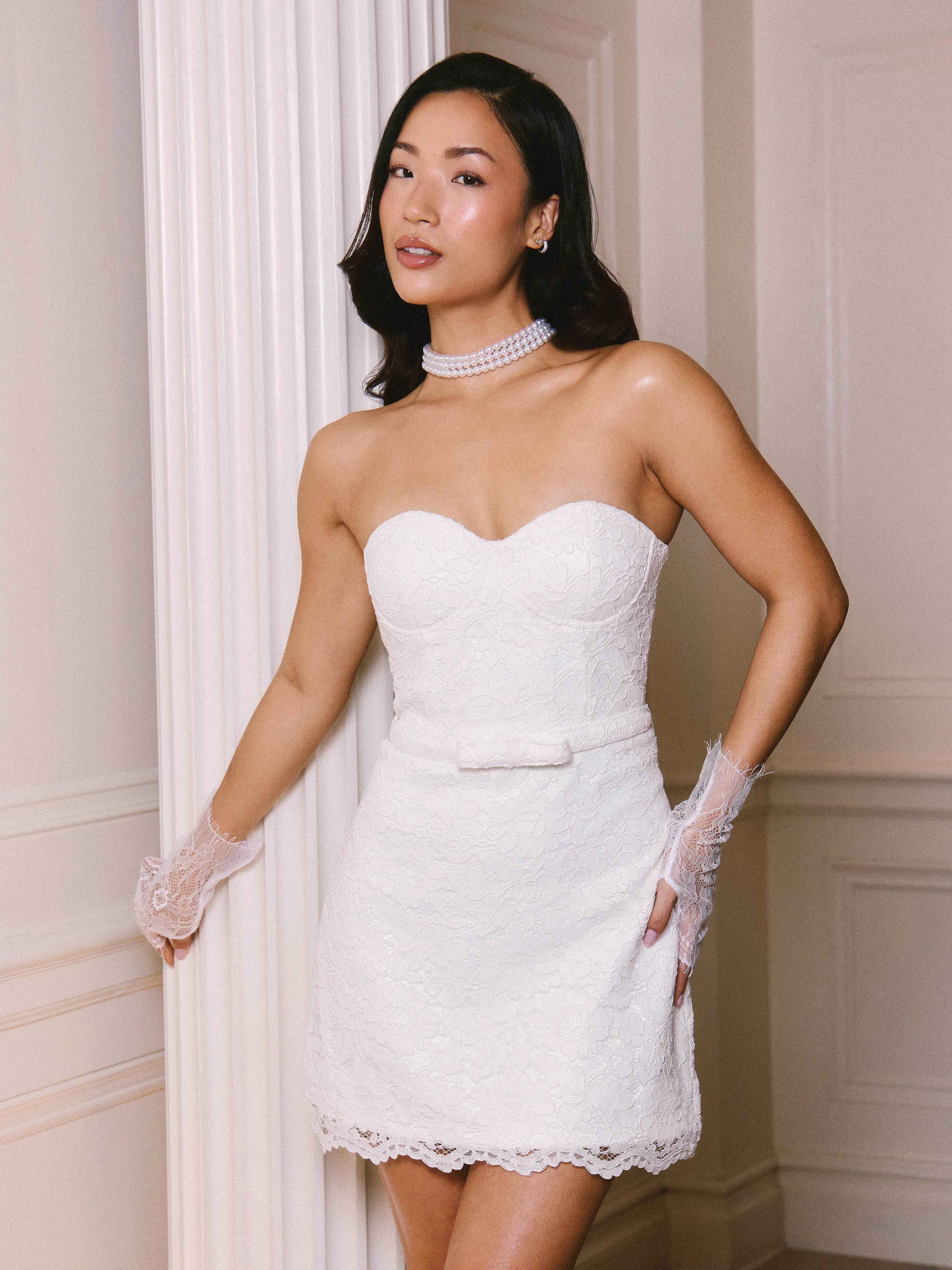 Lace Bandeau Corset Mini Dress - White - Image 7