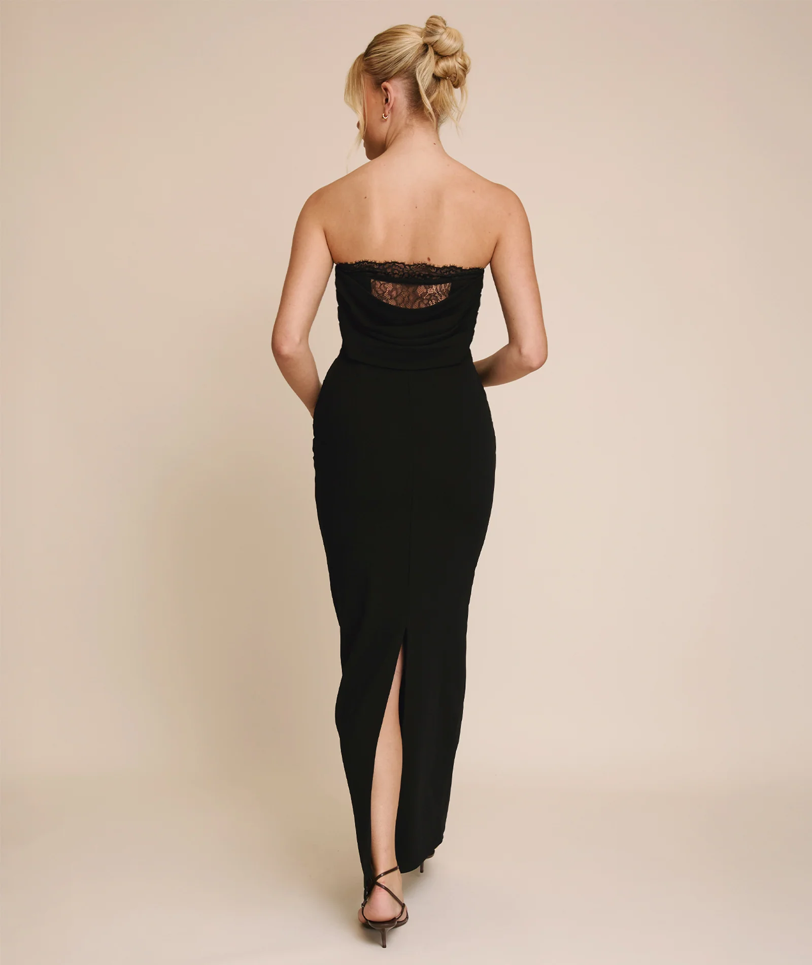 Lace Boned Bandeau Midi Dress - Black - Image 3