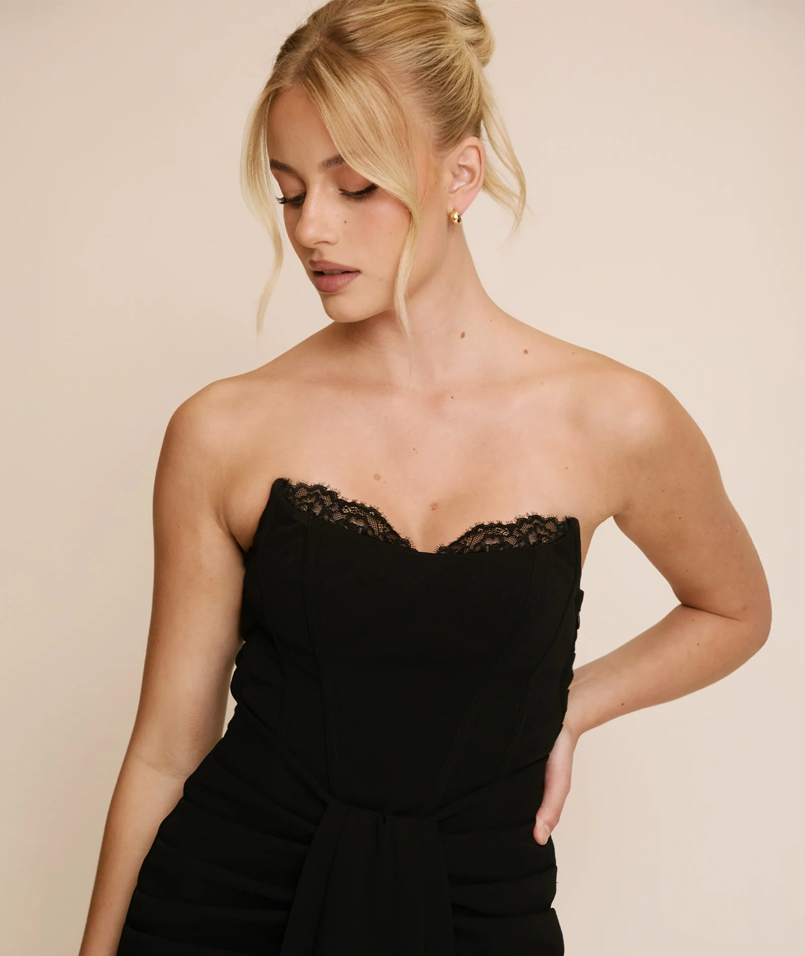 Lace Boned Bandeau Midi Dress - Black - Image 4