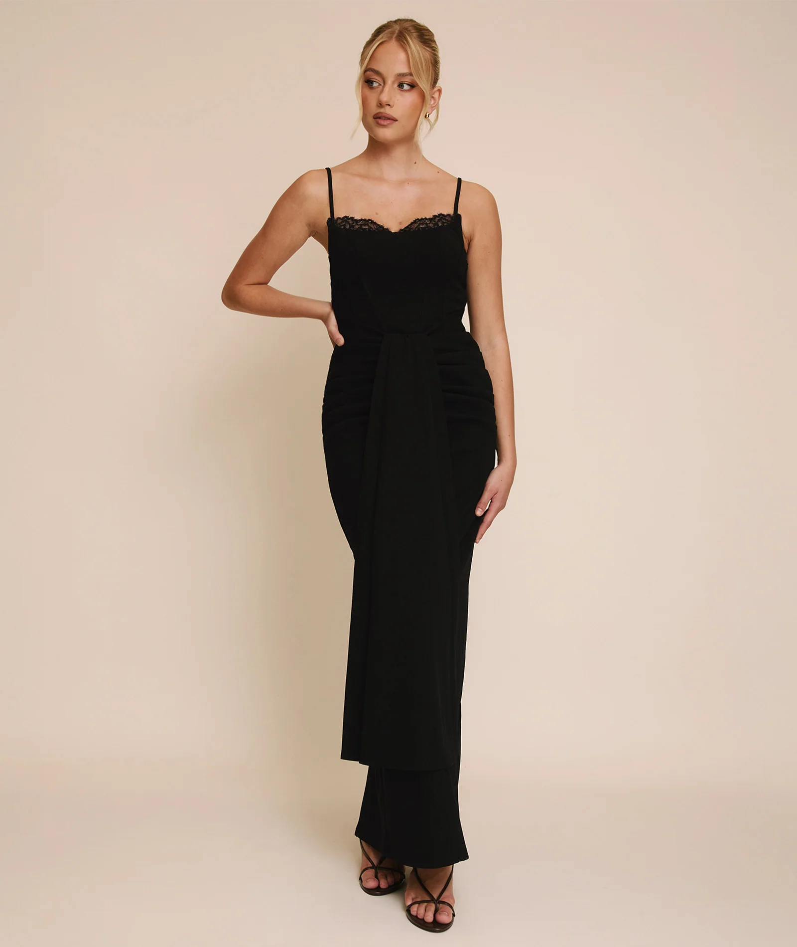 Lace Boned Bandeau Midi Dress - Black - Image 5