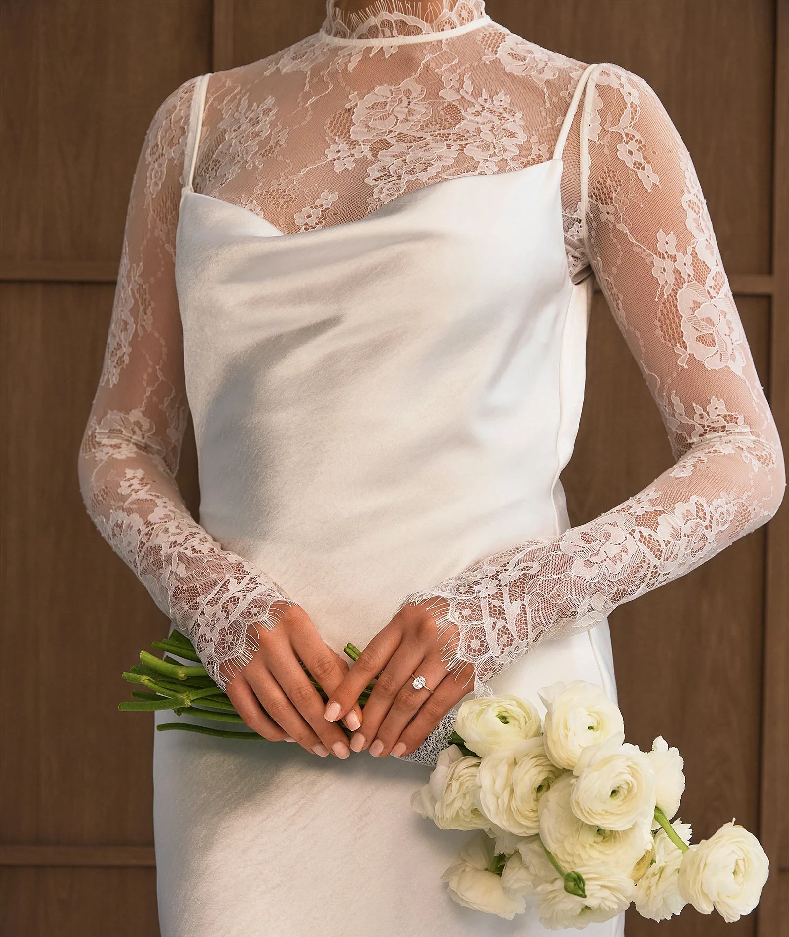 Lace Sleeve Cowl Satin Mini Dress - White - Image 4