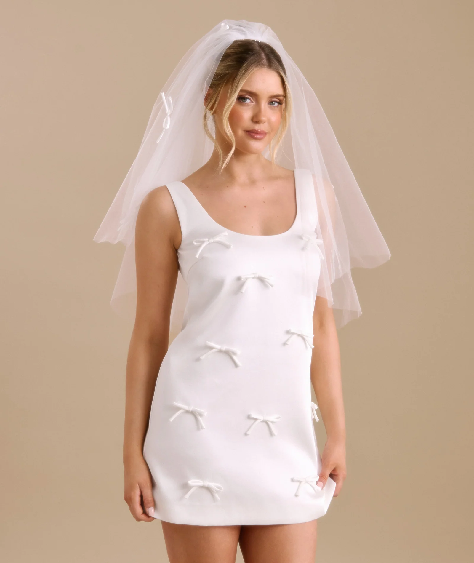 Mini Bow Tulle Veil - White - Image 7