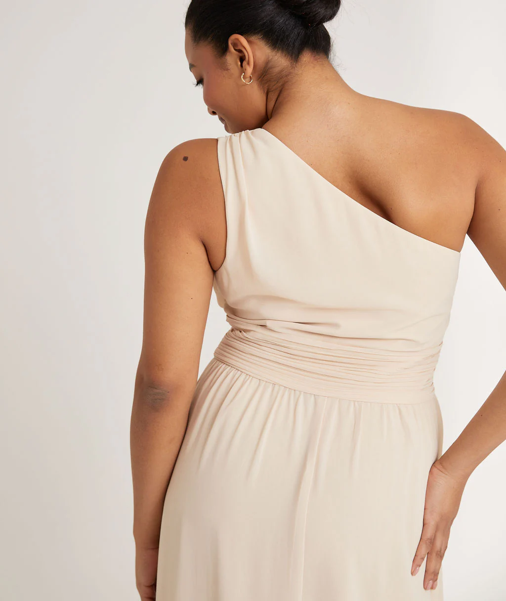 One Shoulder Chiffon Bridesmaid Dress - Butter Cream - Image 7