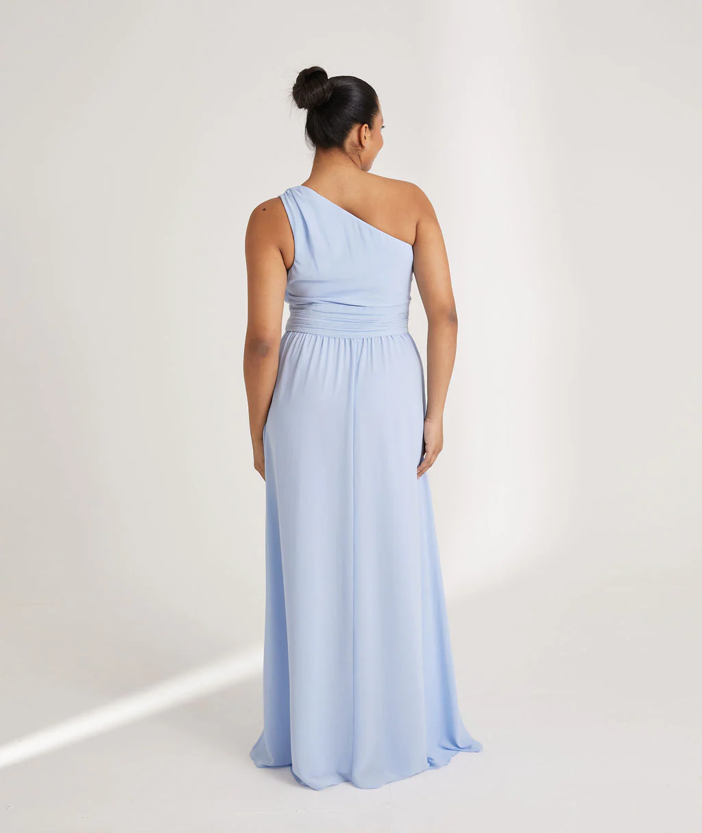 One Shoulder Chiffon Bridesmaid Dress - Cornflower Blue - Image 6