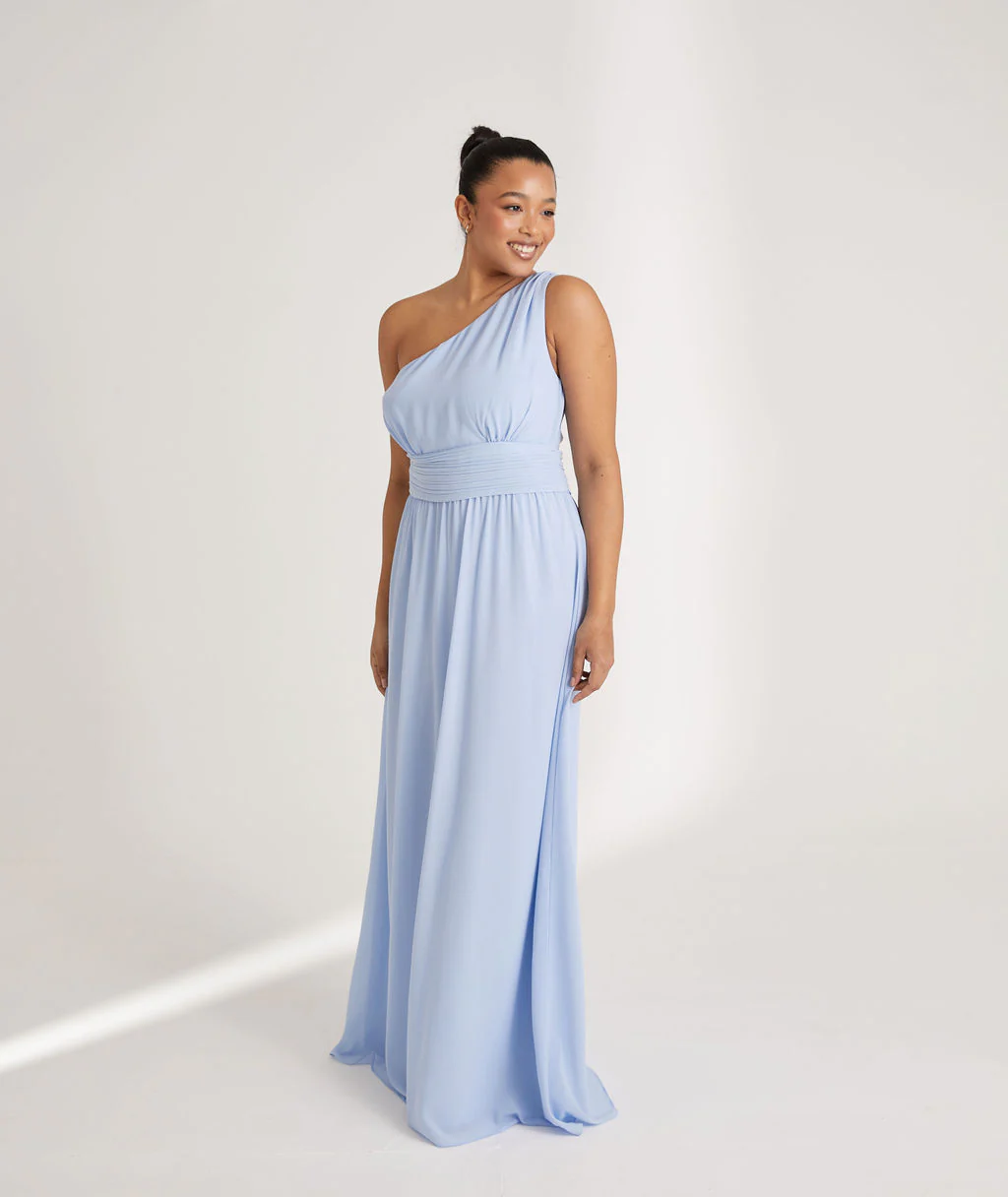 One Shoulder Chiffon Bridesmaid Dress - Cornflower Blue - Image 7