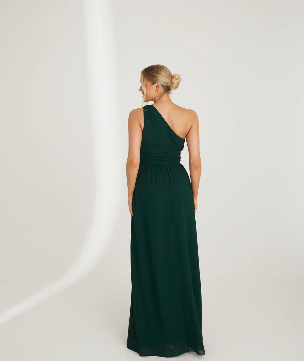 One Shoulder Chiffon Bridesmaid Dress - Emerald - Image 3