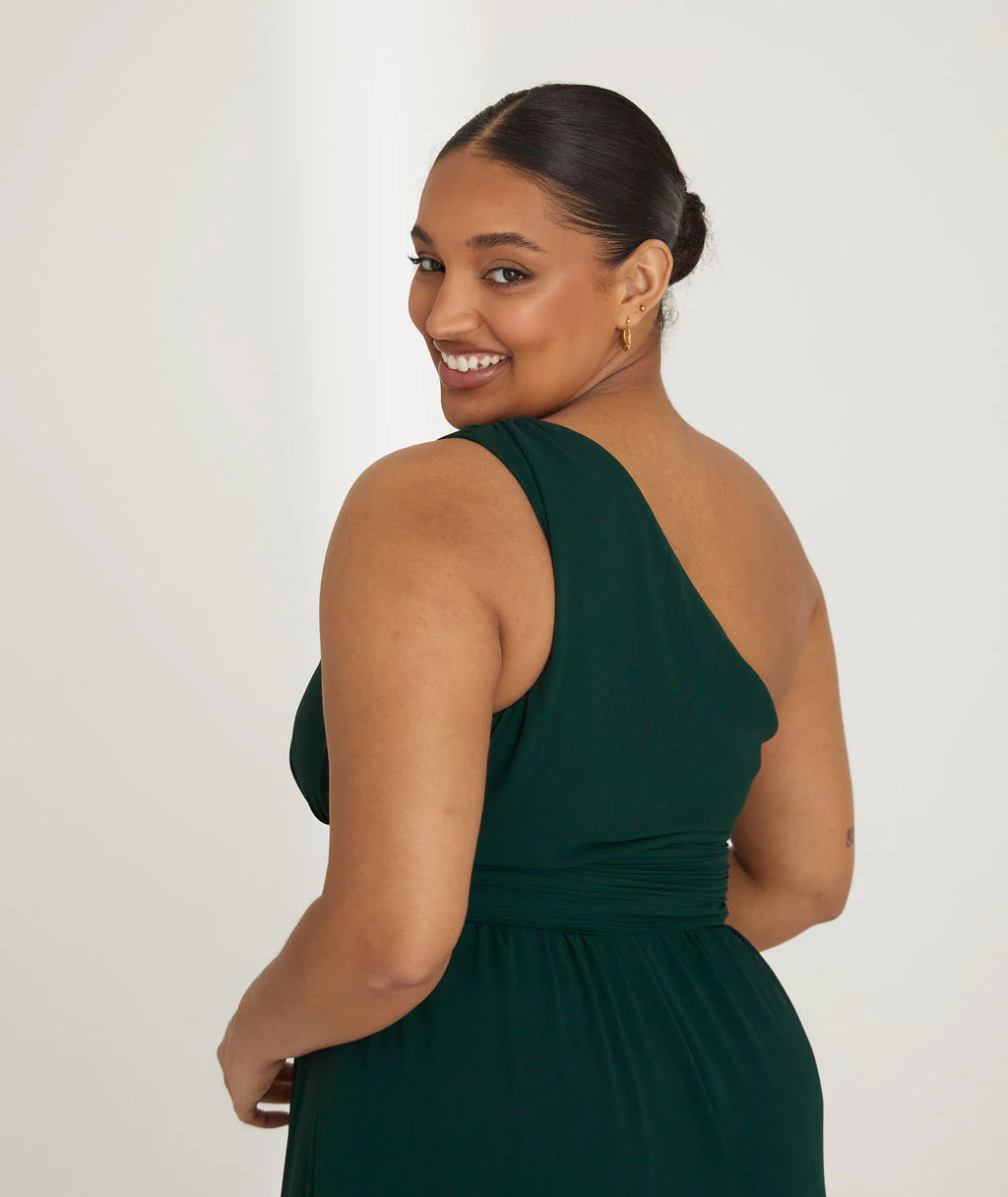 One Shoulder Chiffon Bridesmaid Dress - Emerald - Image 6