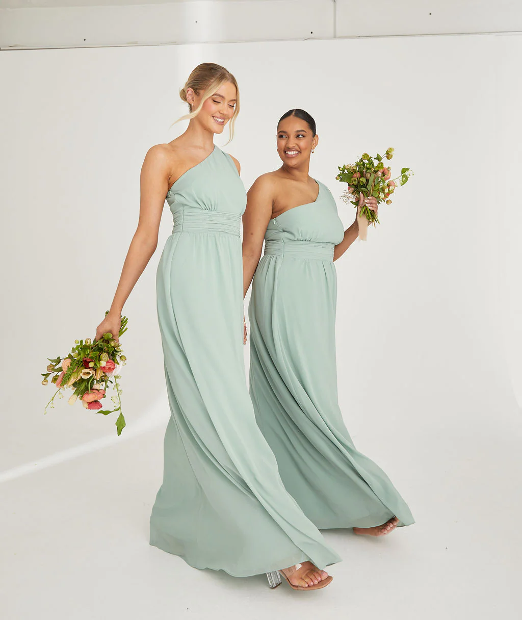 One Shoulder Chiffon Bridesmaid Dress - Sage - Image 4