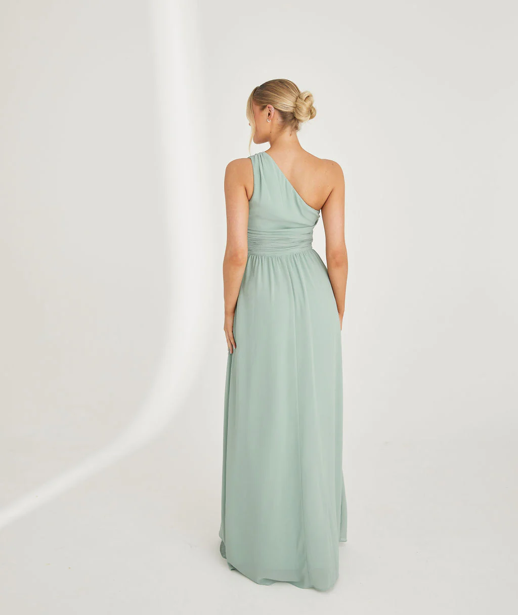 One Shoulder Chiffon Bridesmaid Dress - Sage - Image 7