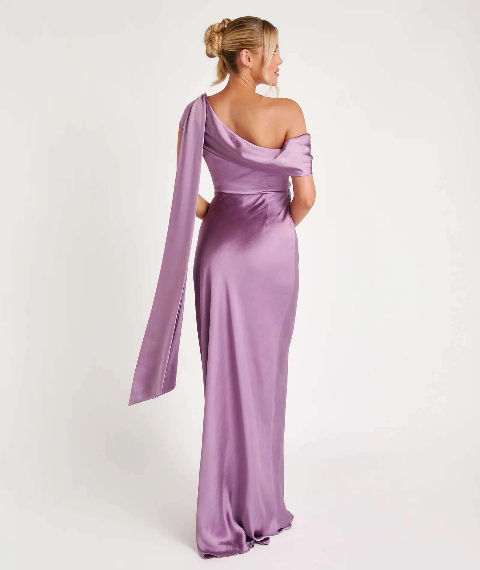 One Shoulder Drape Satin Bridesmaid Dress - Orchid - Image 5