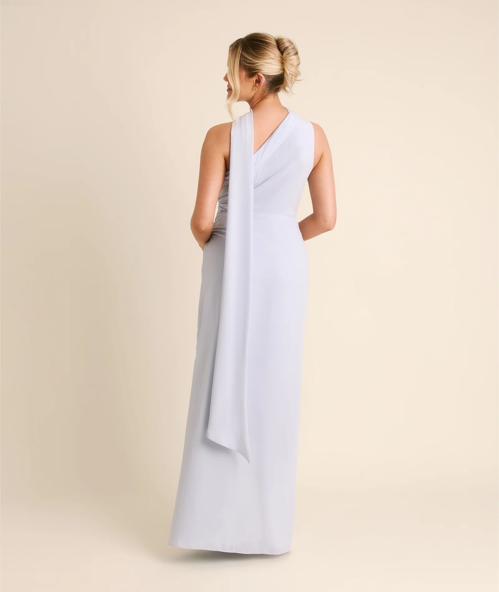 One Shoulder Neck Tie Chiffon Bridesmaid Dress - Powder Blue - Image 4