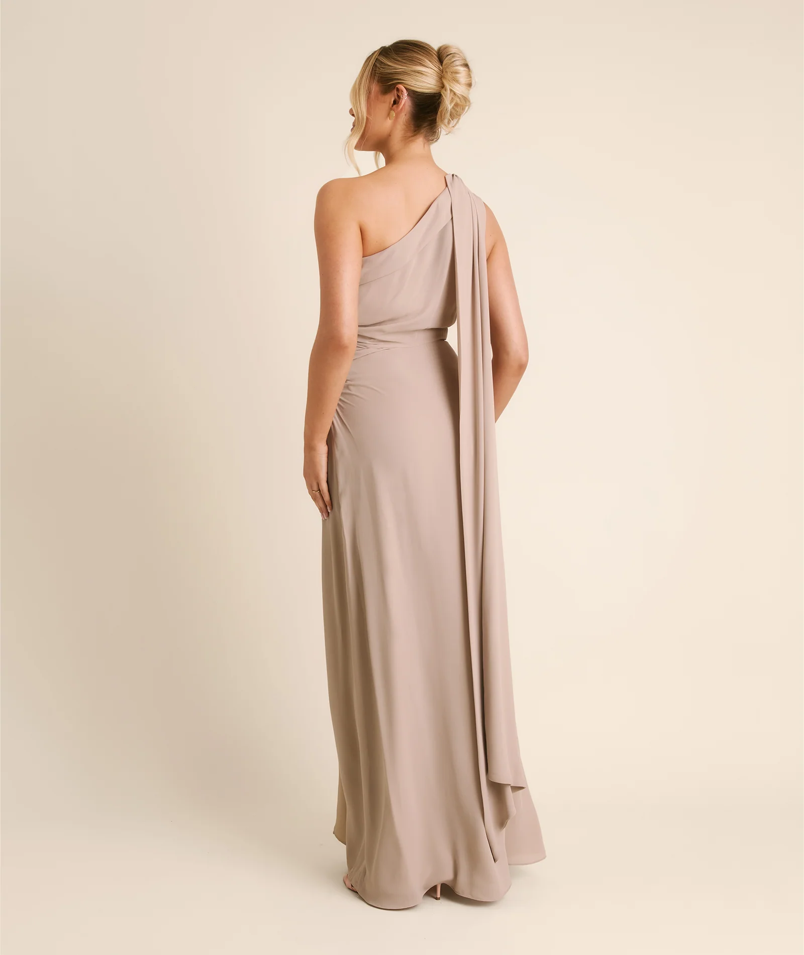 One Shoulder Neck Tie Chiffon Bridesmaid Dress - Taupe - Image 7
