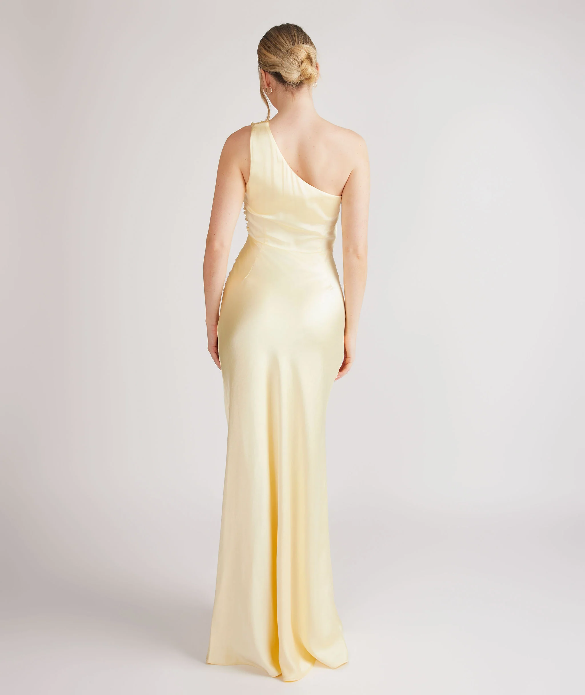 One Shoulder Satin Bridesmaid Dress - Butter Lemon - Image 6