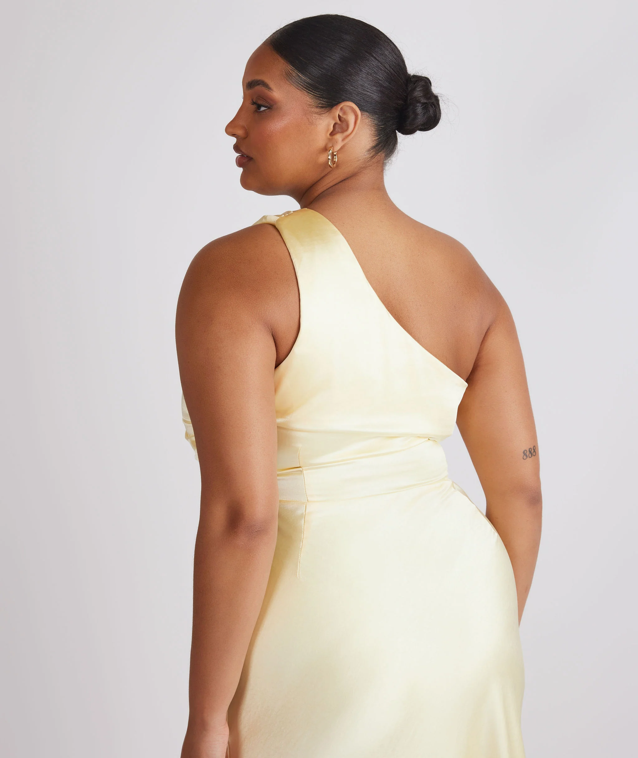 One Shoulder Satin Bridesmaid Dress - Butter Lemon - Image 7