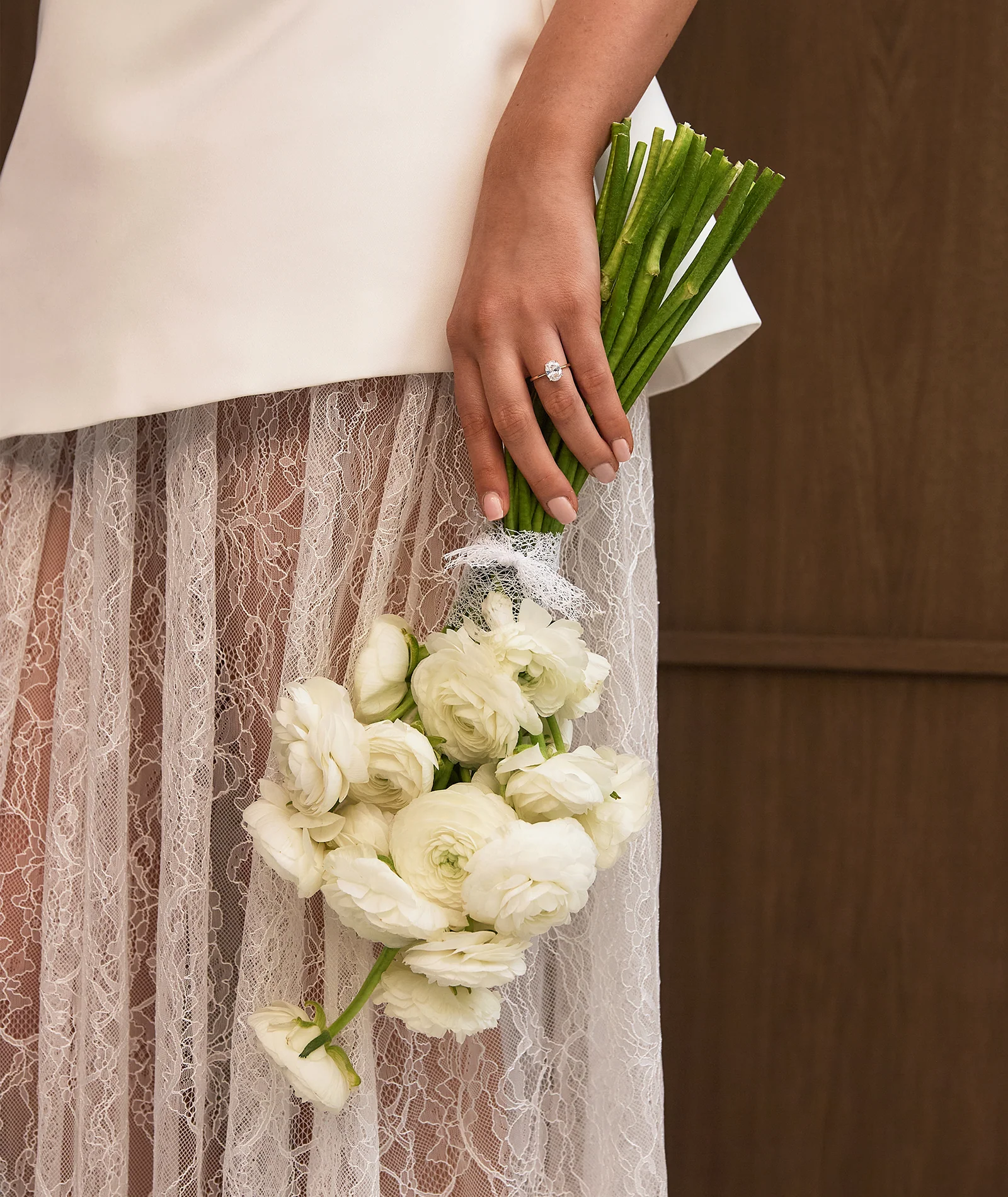 One Shoulder Satin Dress with Lace Skirt - White - Image 6