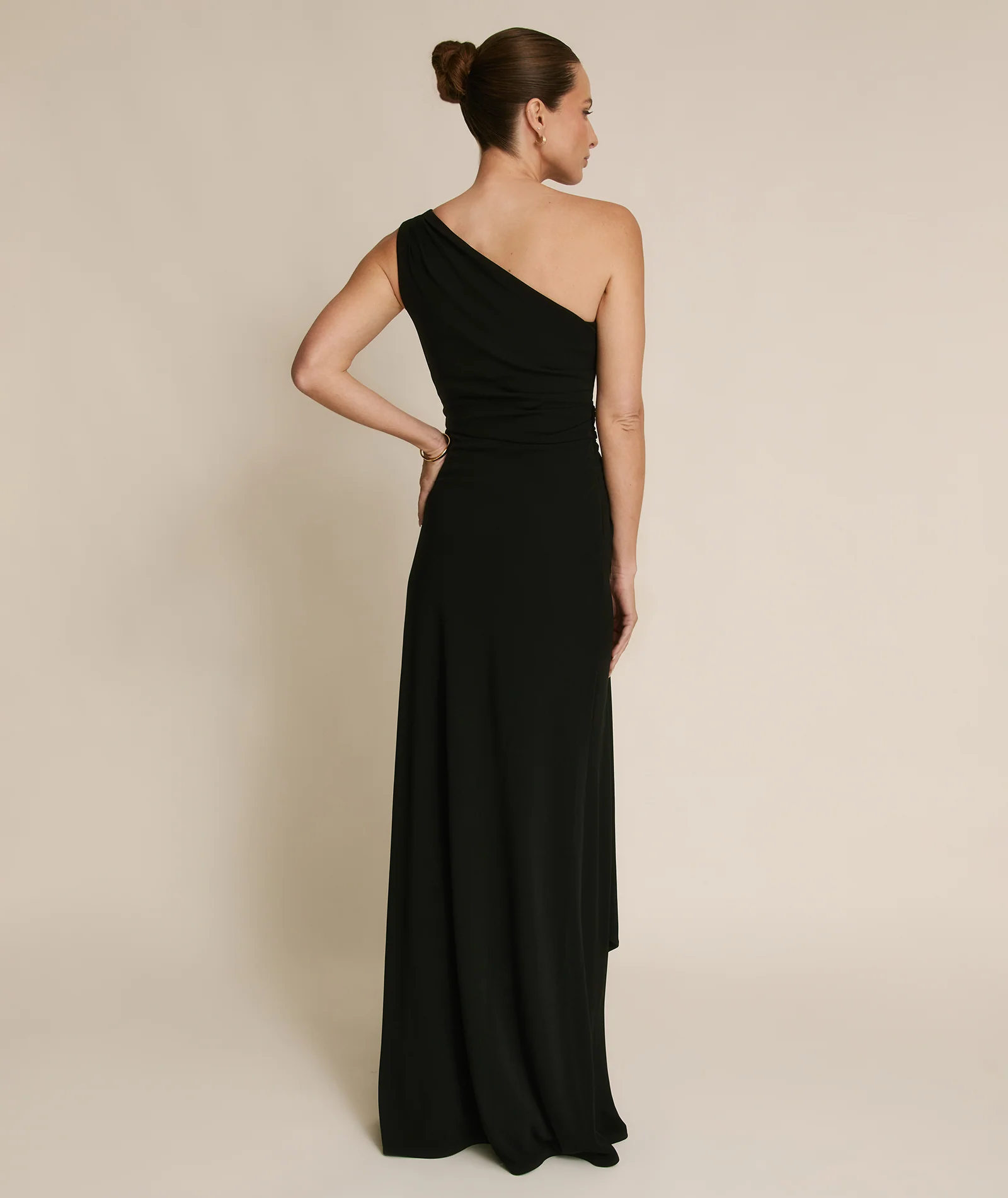 One Shoulder Stretch Sculpt Bridesmaid Dress - Black - Image 4