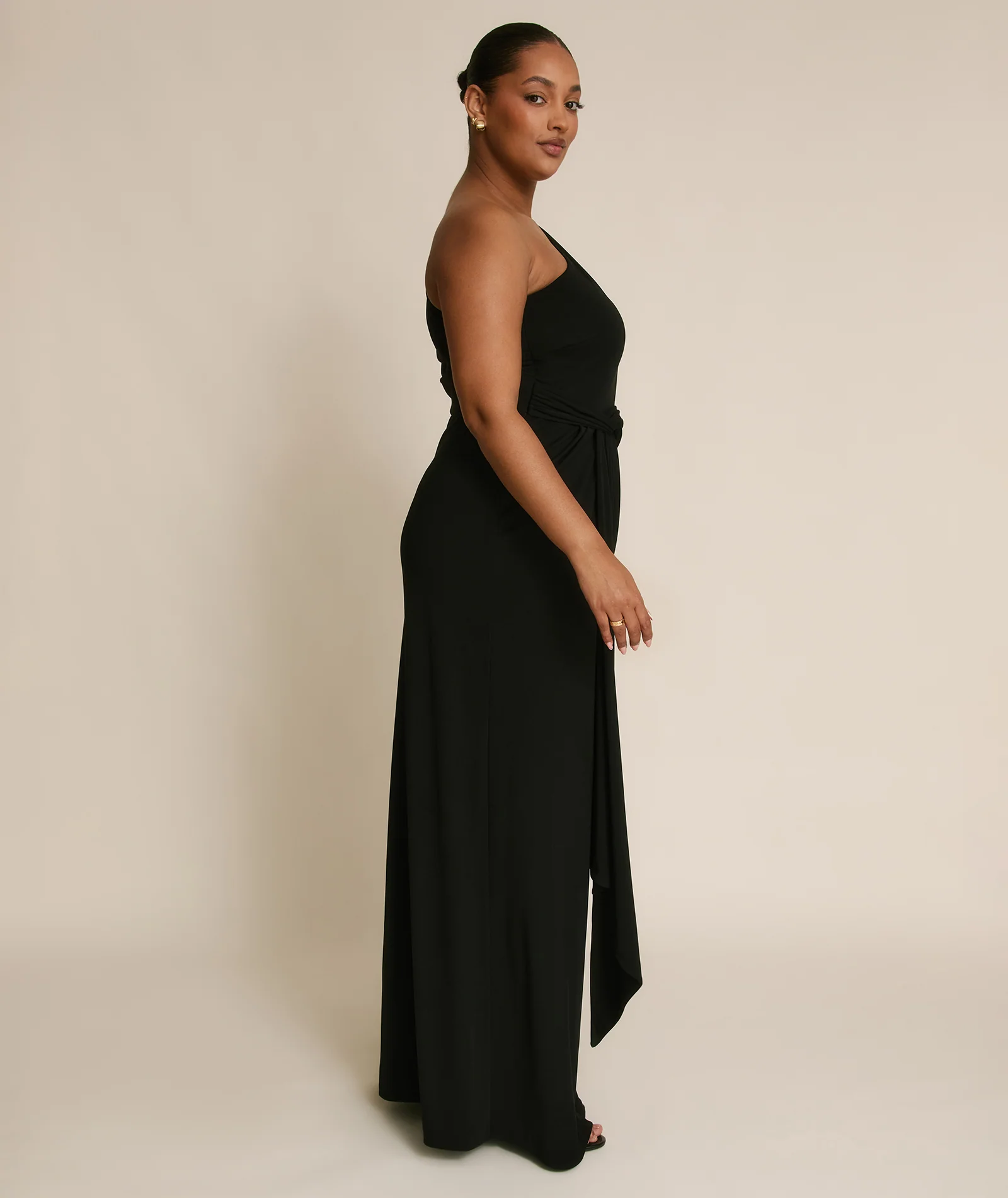 One Shoulder Stretch Sculpt Bridesmaid Dress - Black - Image 5