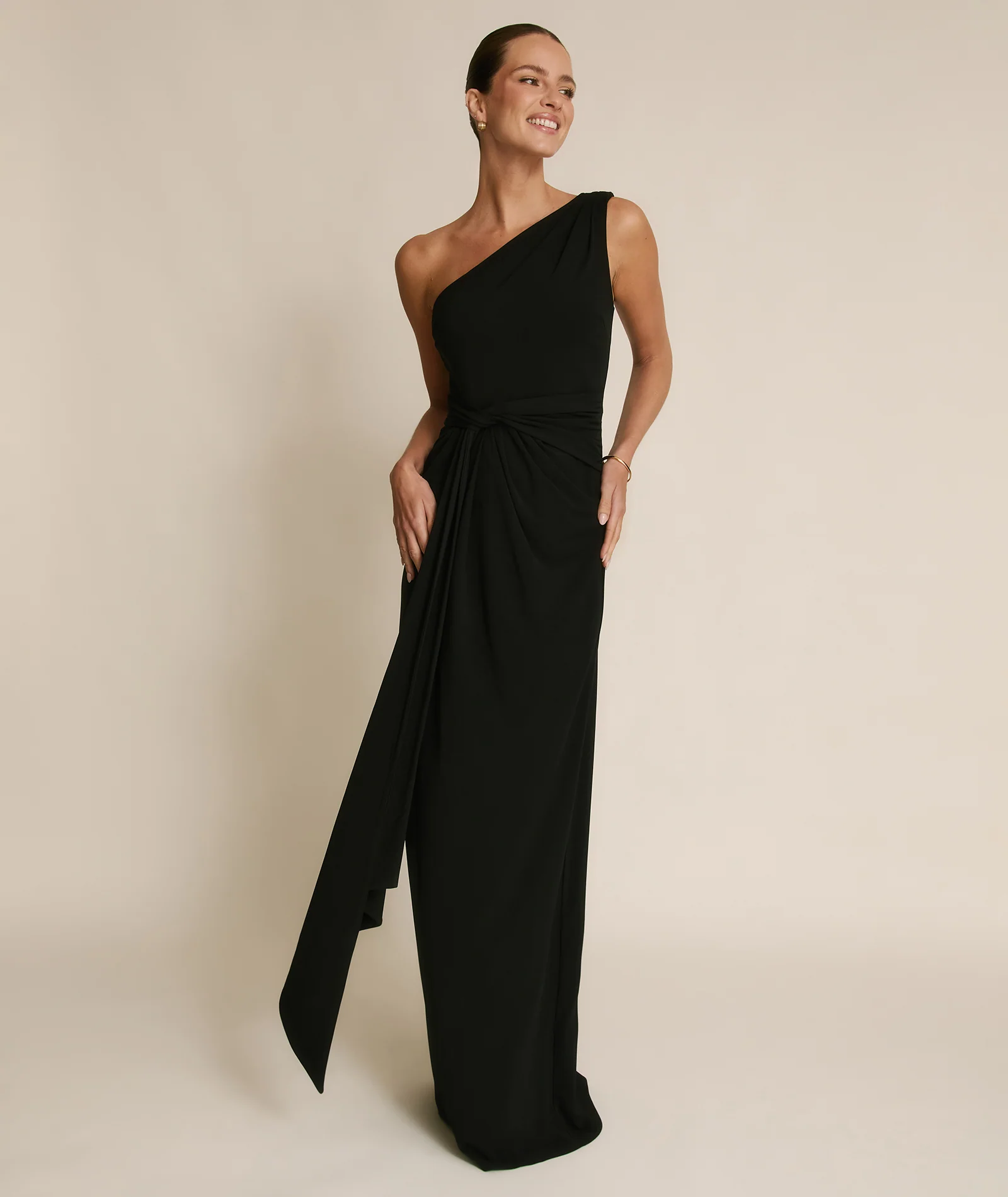 One Shoulder Stretch Sculpt Bridesmaid Dress - Black - Image 6