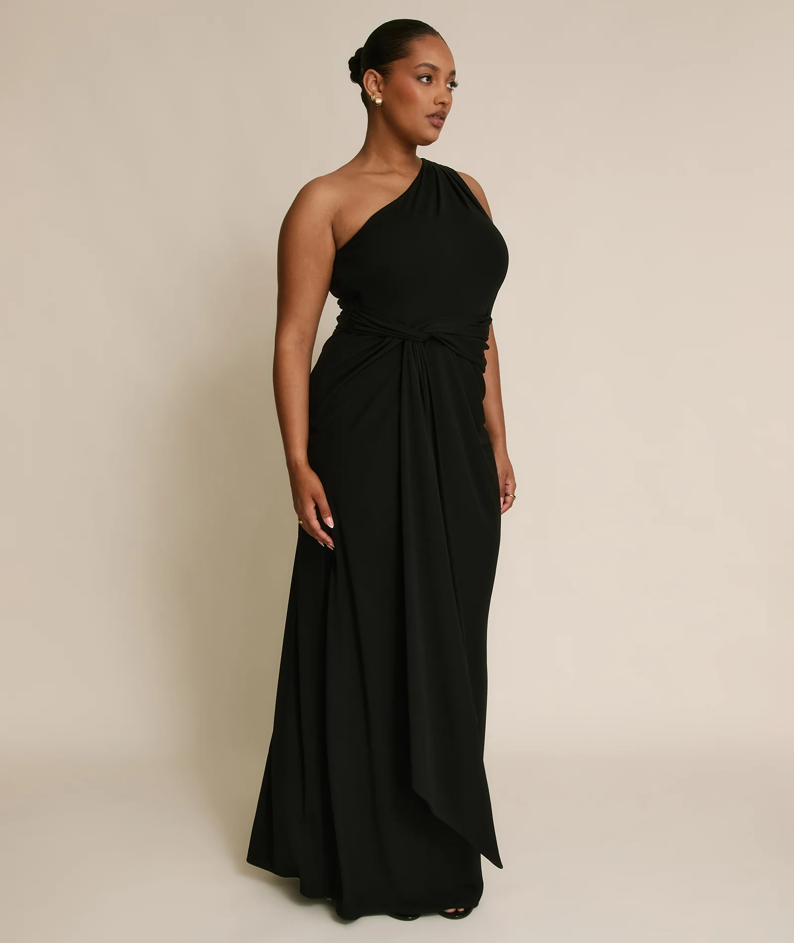 One Shoulder Stretch Sculpt Bridesmaid Dress - Black - Image 7