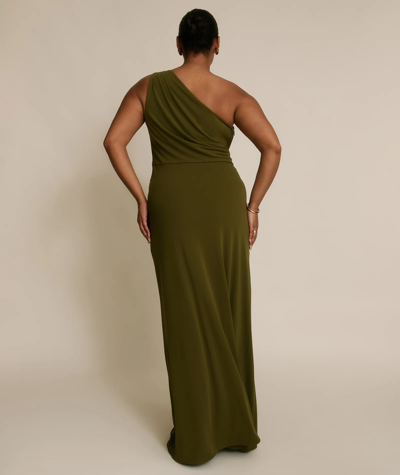 One Shoulder Stretch Sculpt Bridesmaid Dress - Fern Green - Image 3