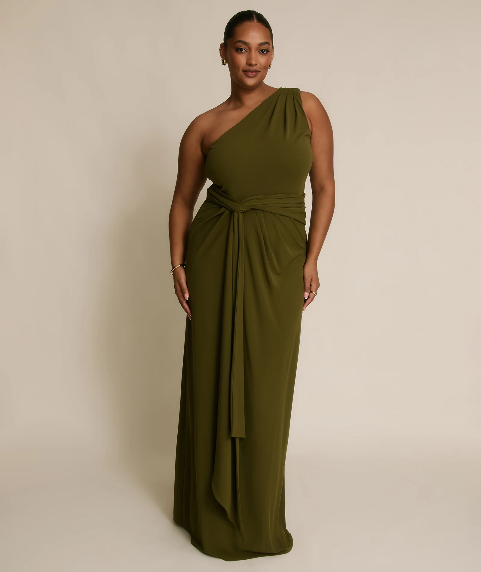 One Shoulder Stretch Sculpt Bridesmaid Dress - Fern Green - Image 4