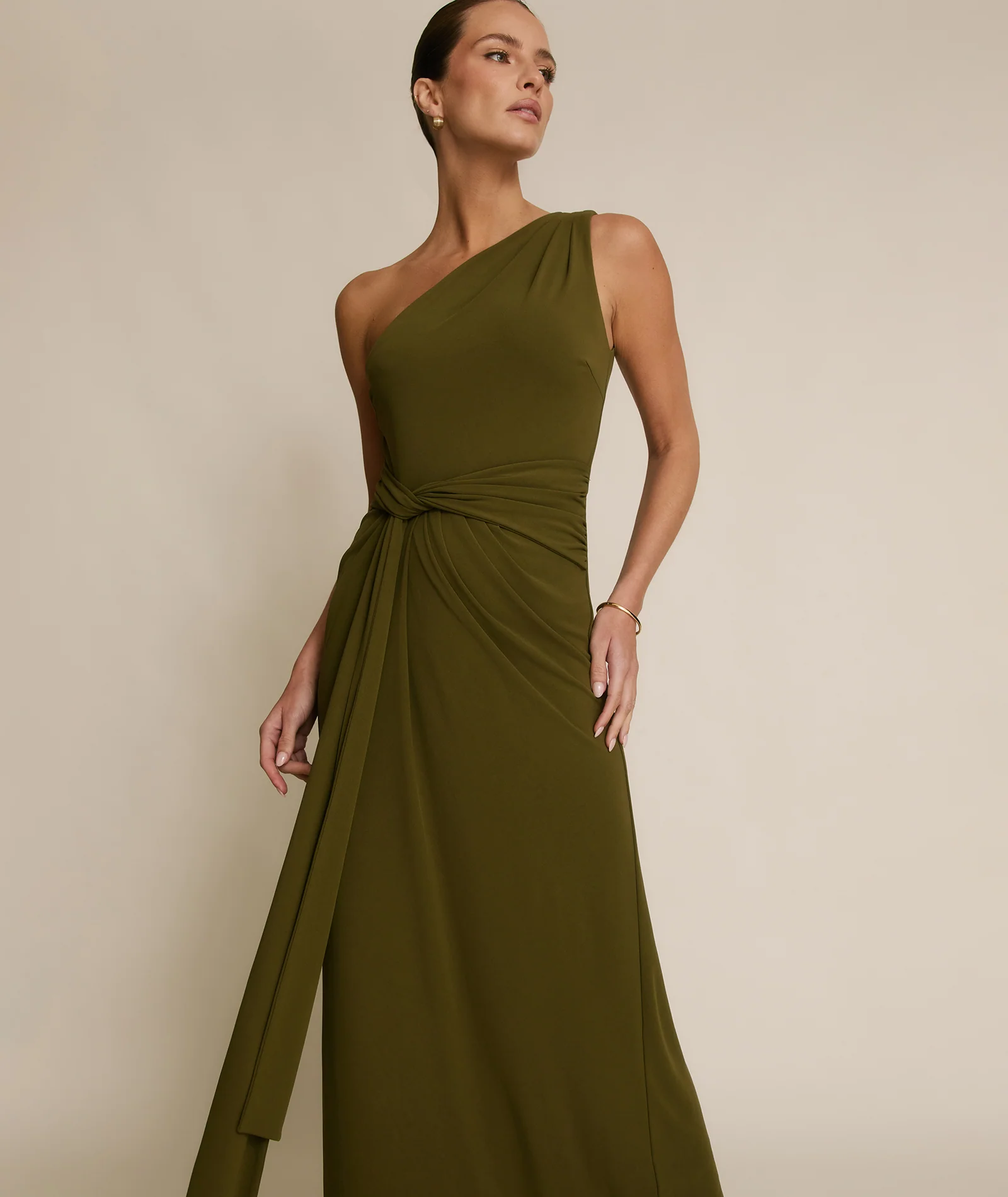 One Shoulder Stretch Sculpt Bridesmaid Dress - Fern Green - Image 5
