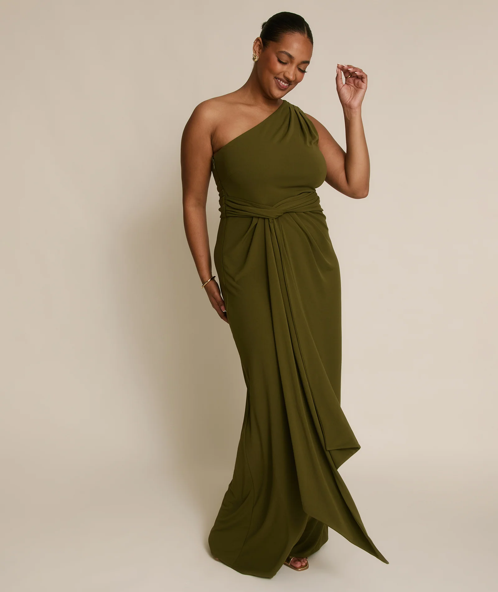 One Shoulder Stretch Sculpt Bridesmaid Dress - Fern Green - Image 7