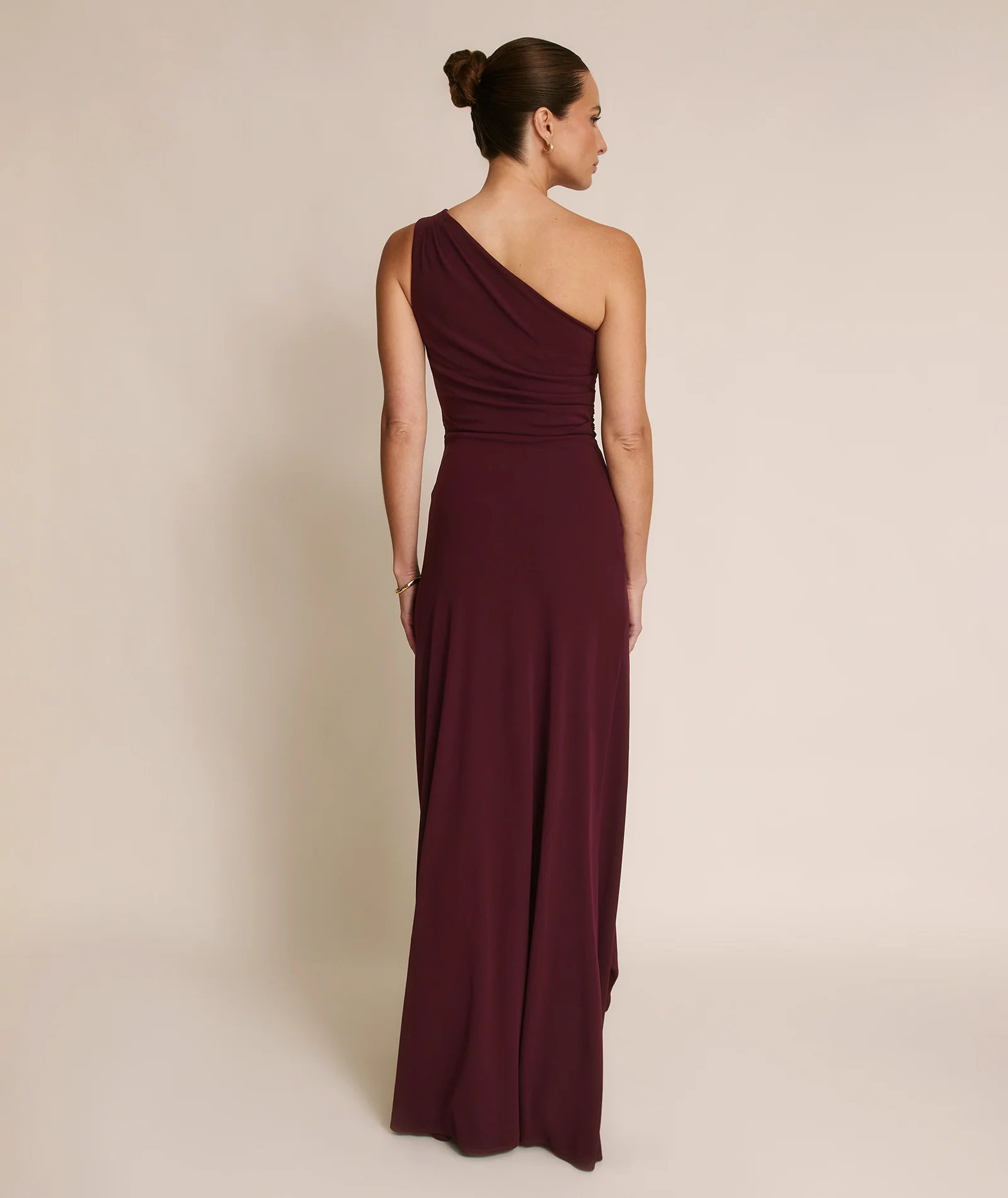 One Shoulder Stretch Sculpt Bridesmaid Dress - Merlot - Image 5