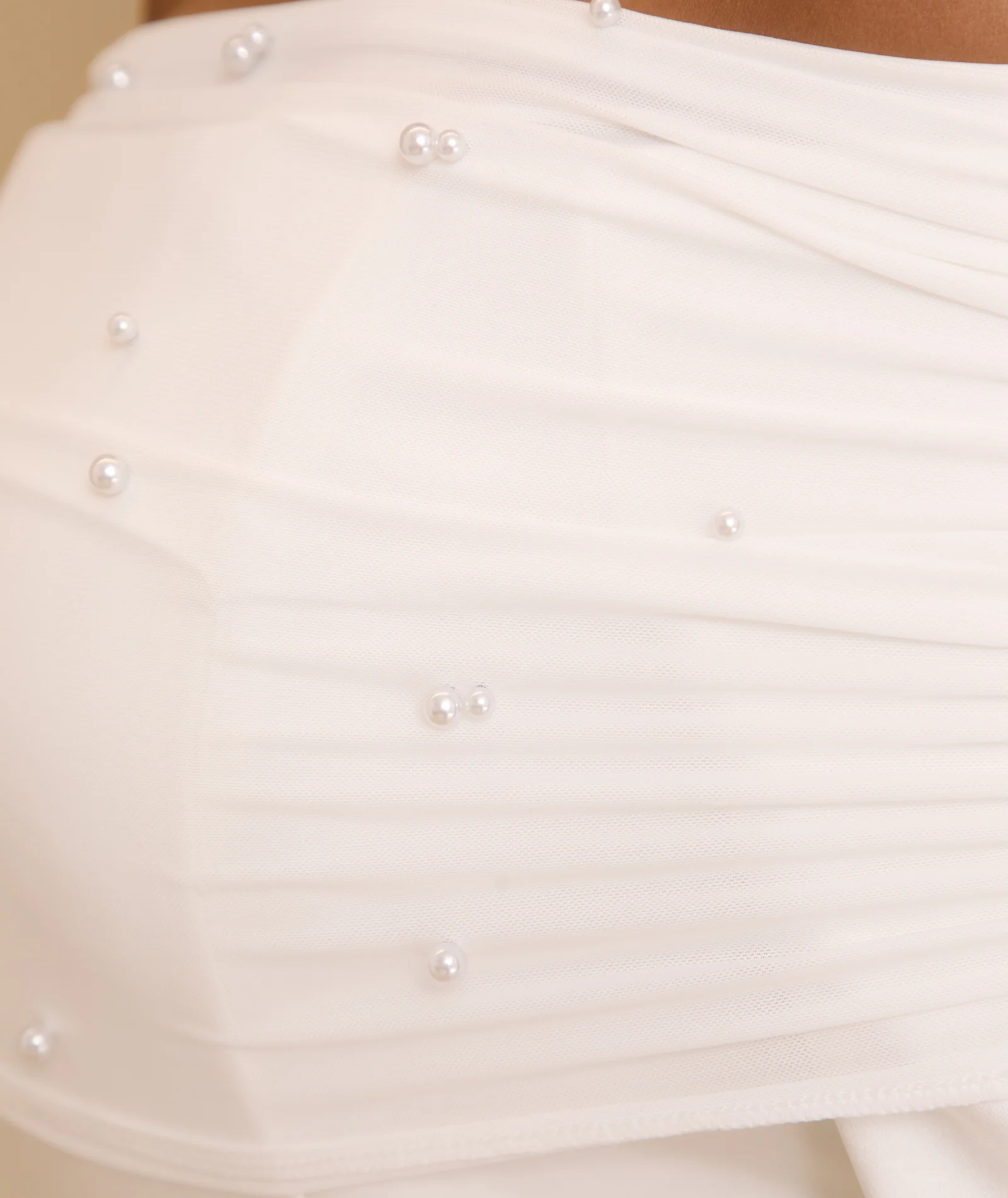 Pearl Trim Bardot Mini Dress - White - Image 6