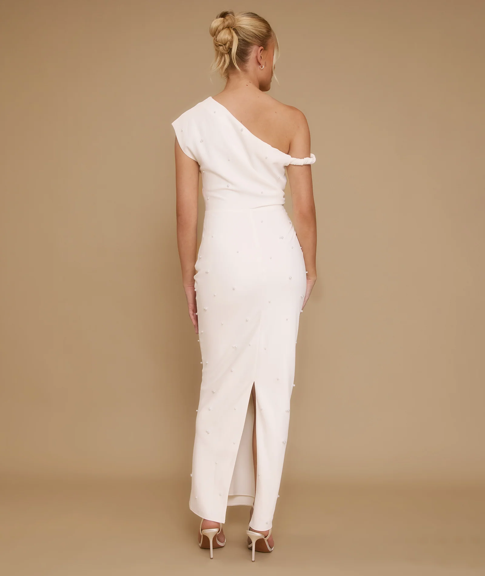 Pearl Trim Twist Strap Maxi Dress - White - Image 4