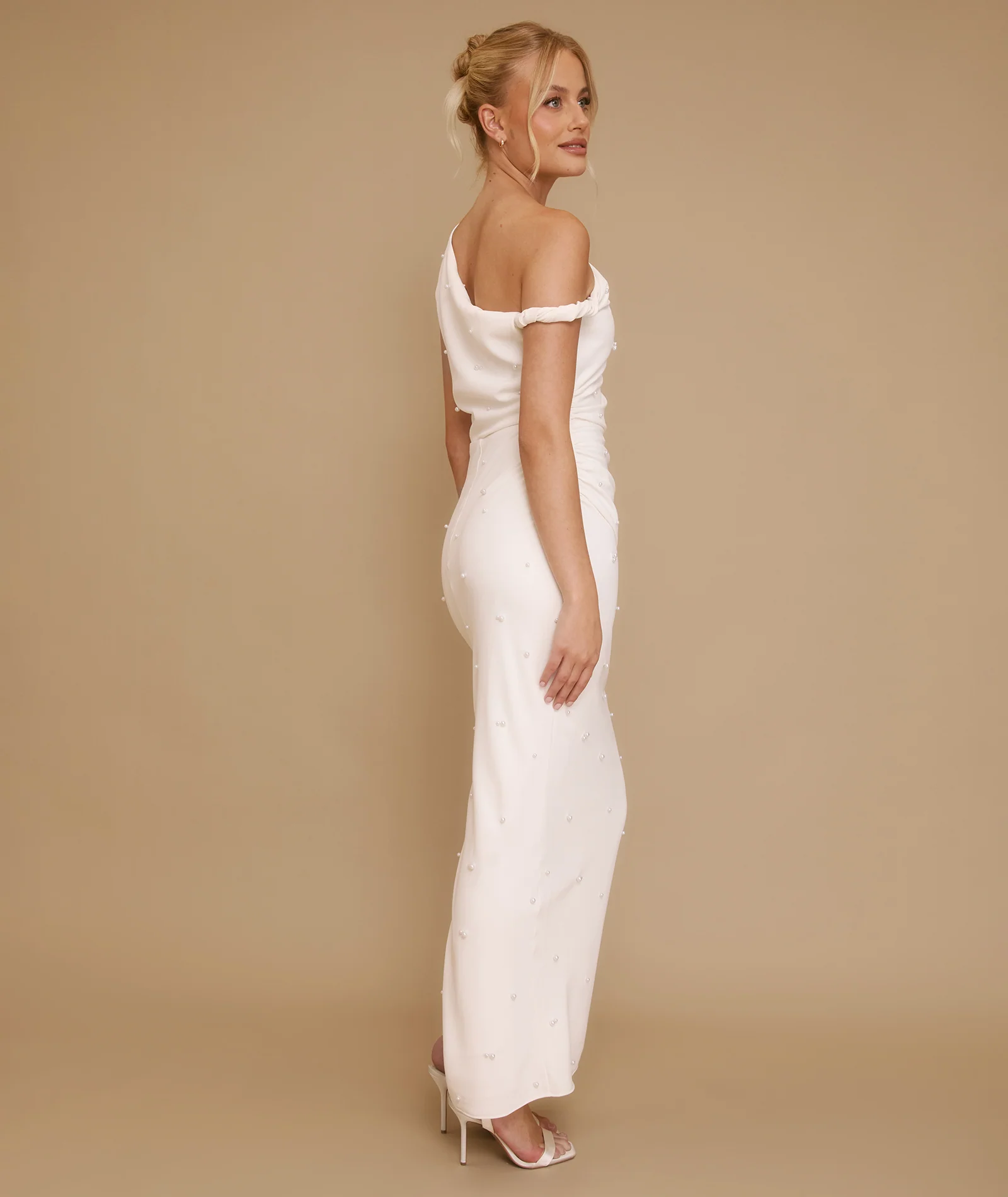 Pearl Trim Twist Strap Maxi Dress - White - Image 5