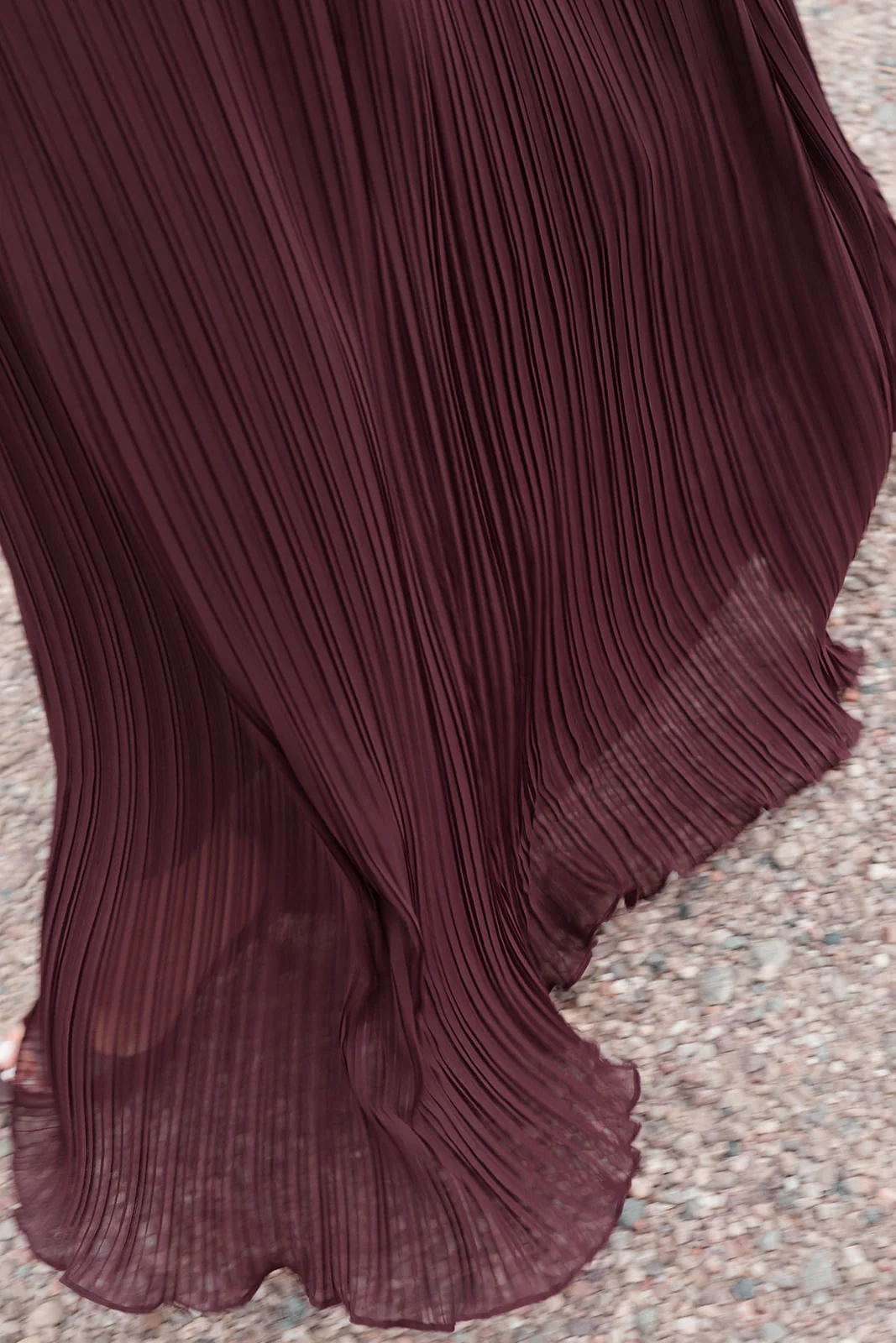 Pleated Plunge Maxi Dress - Wine - Image 7