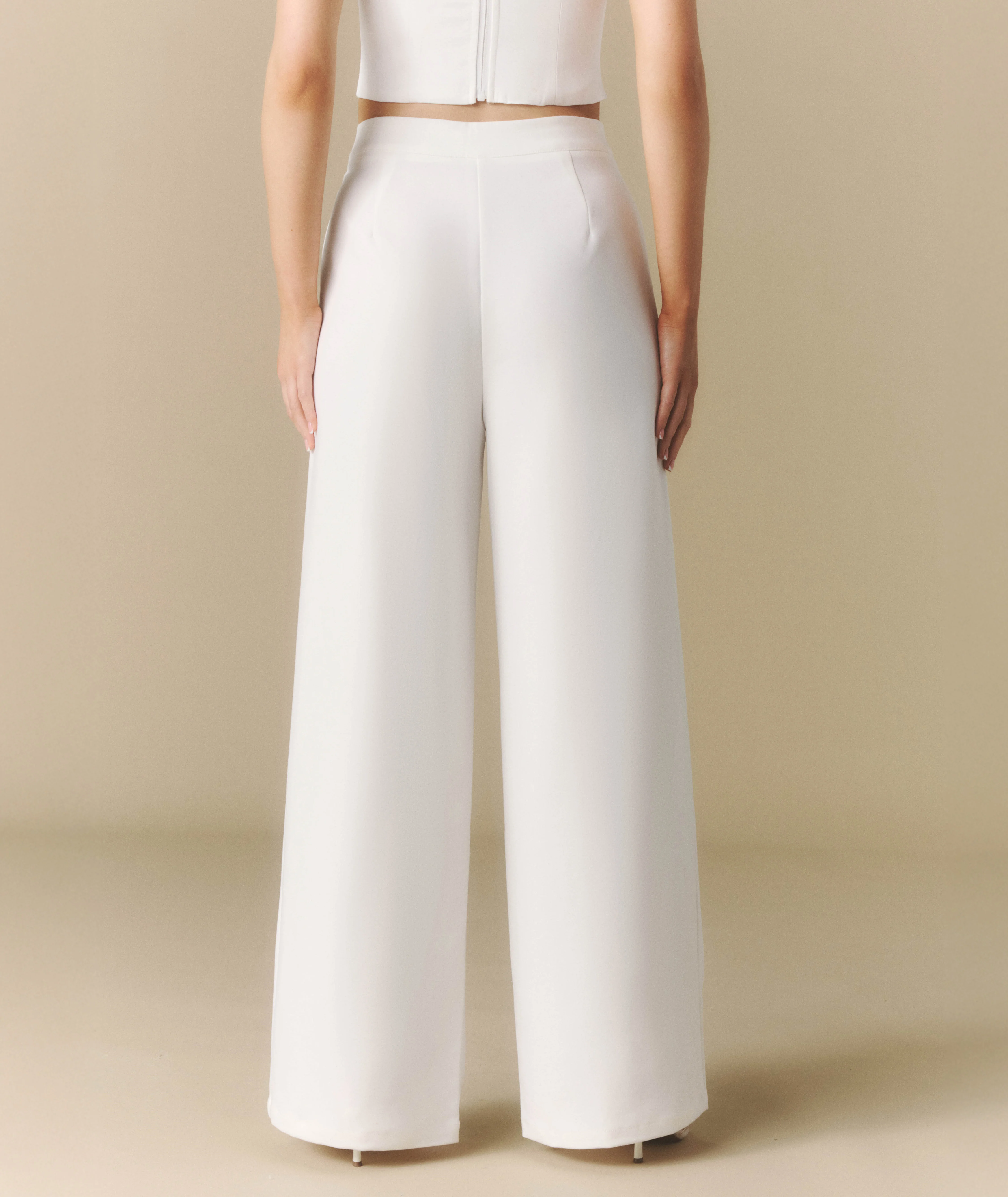 Pleated Wide Leg Trousers - Off White - Image 5