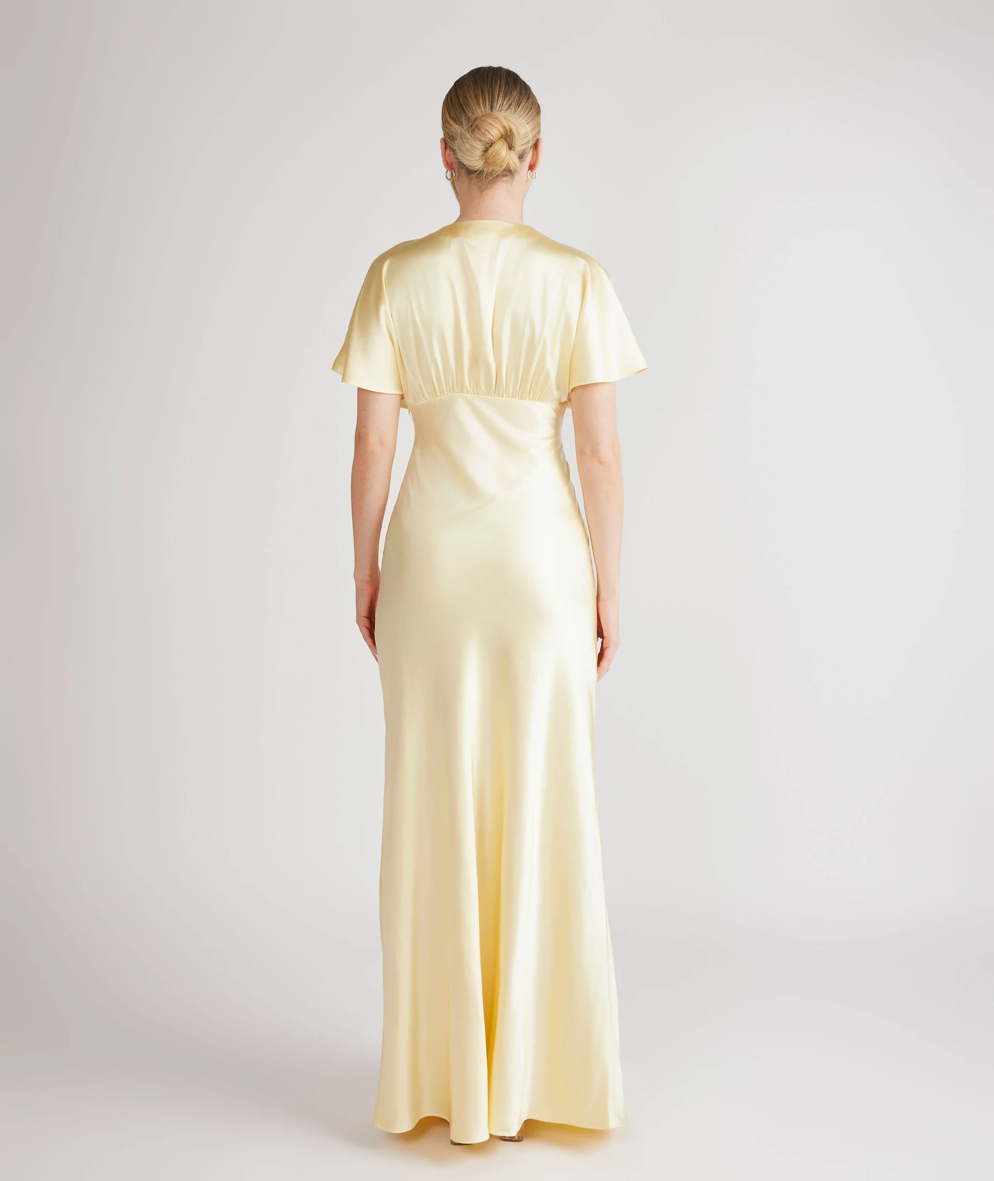 Plunge Batwing Satin Bridesmaid Dress - Butter Lemon - Image 4