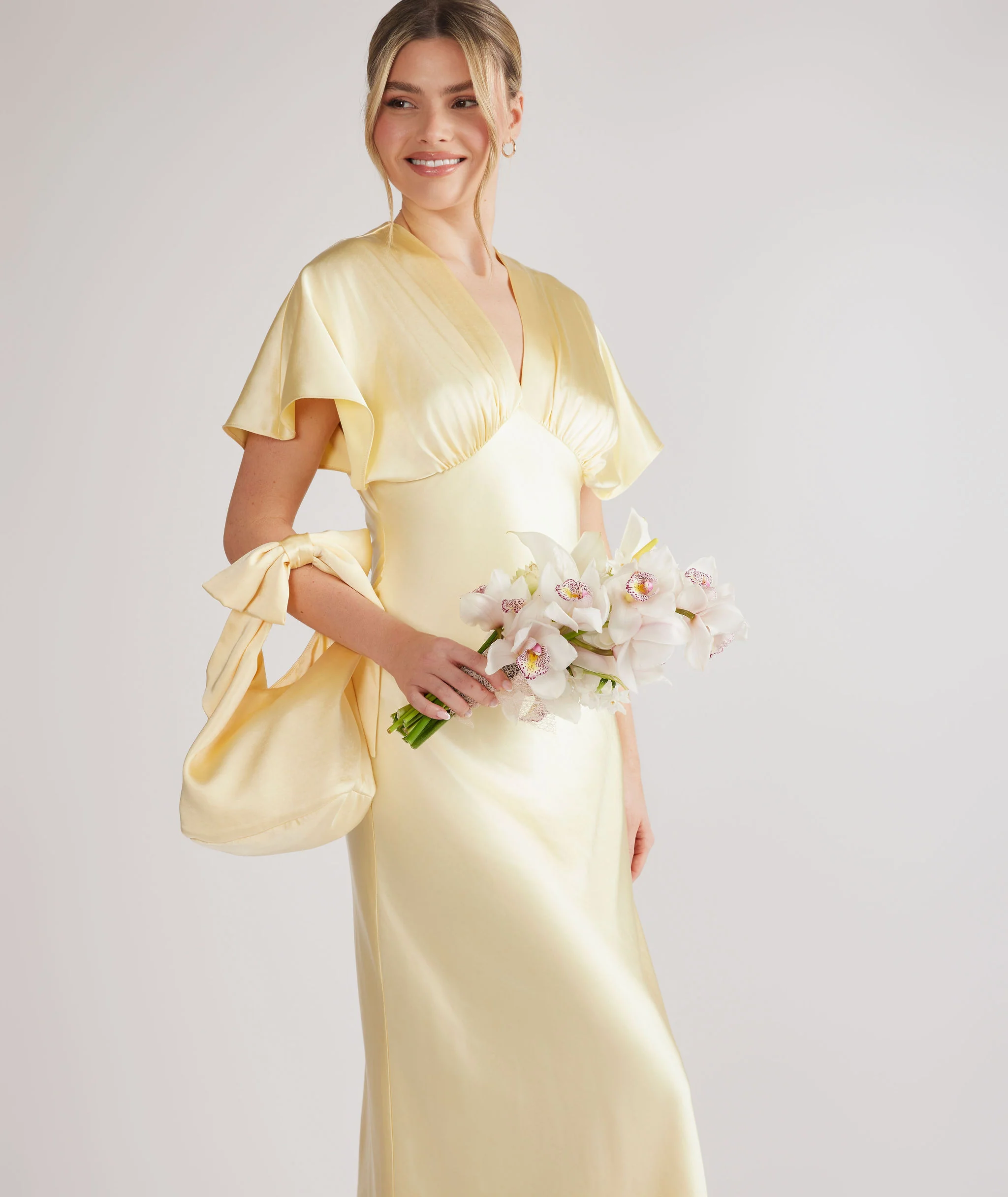 Plunge Batwing Satin Bridesmaid Dress - Butter Lemon - Image 6