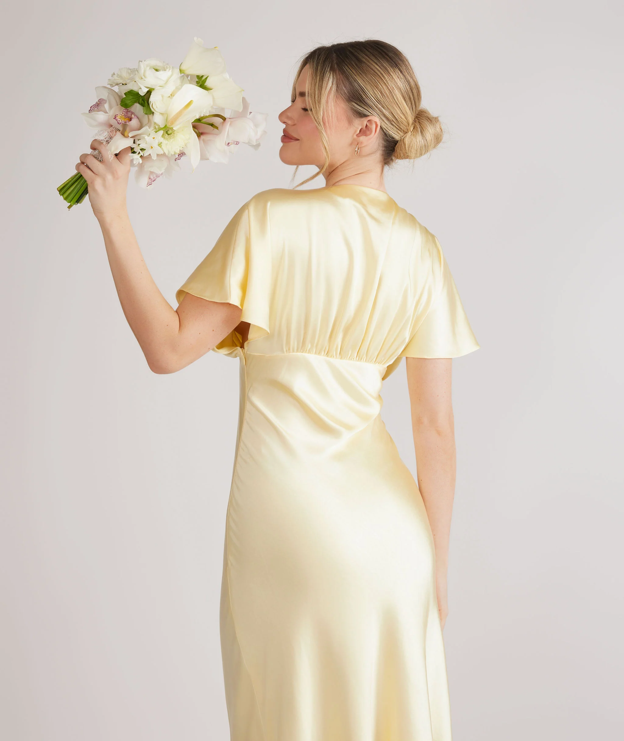 Plunge Batwing Satin Bridesmaid Dress - Butter Lemon - Image 7