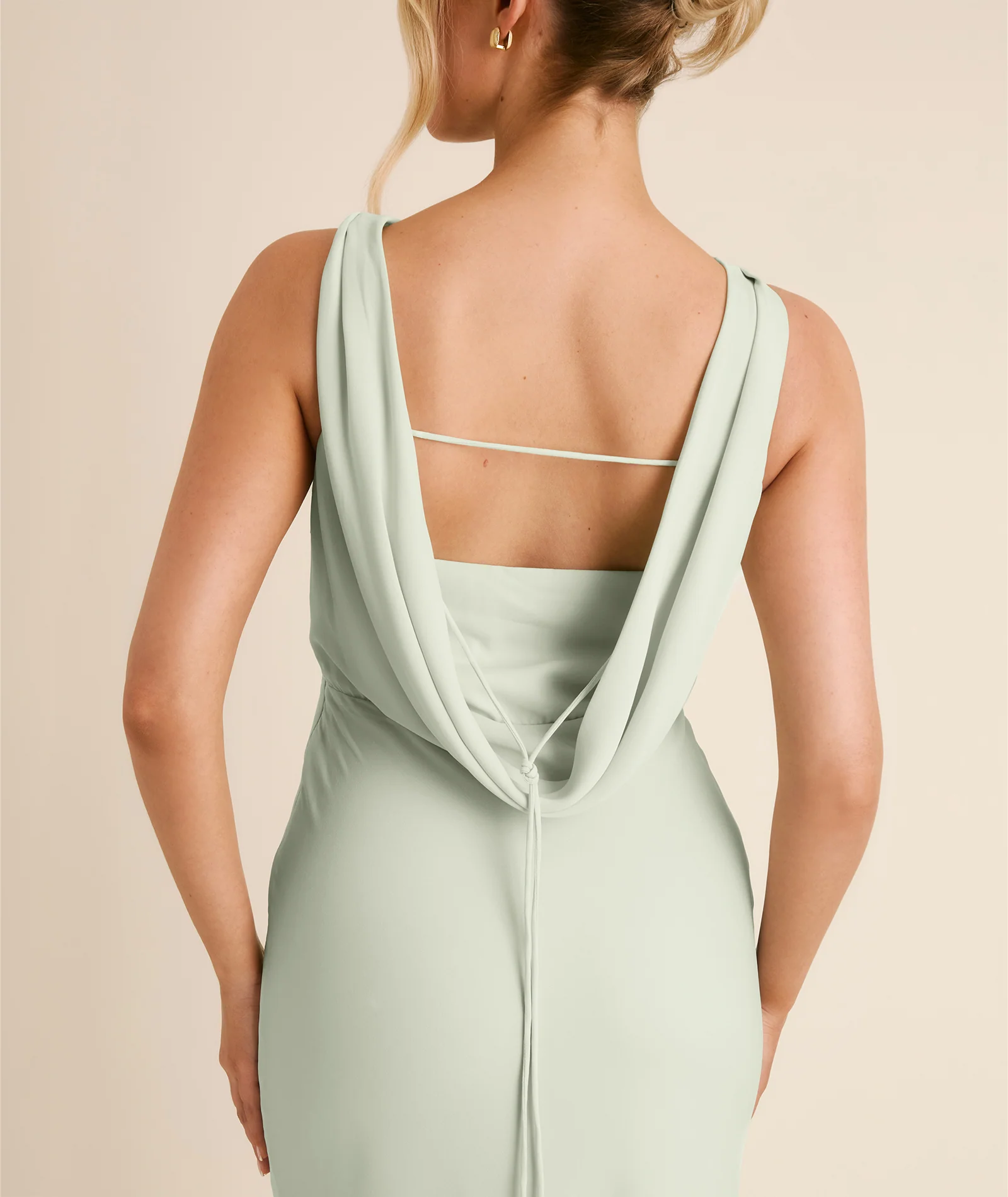Plunge Cowl Chiffon Bridesmaid Dress with Neck Scarf - Mint Green - Image 5