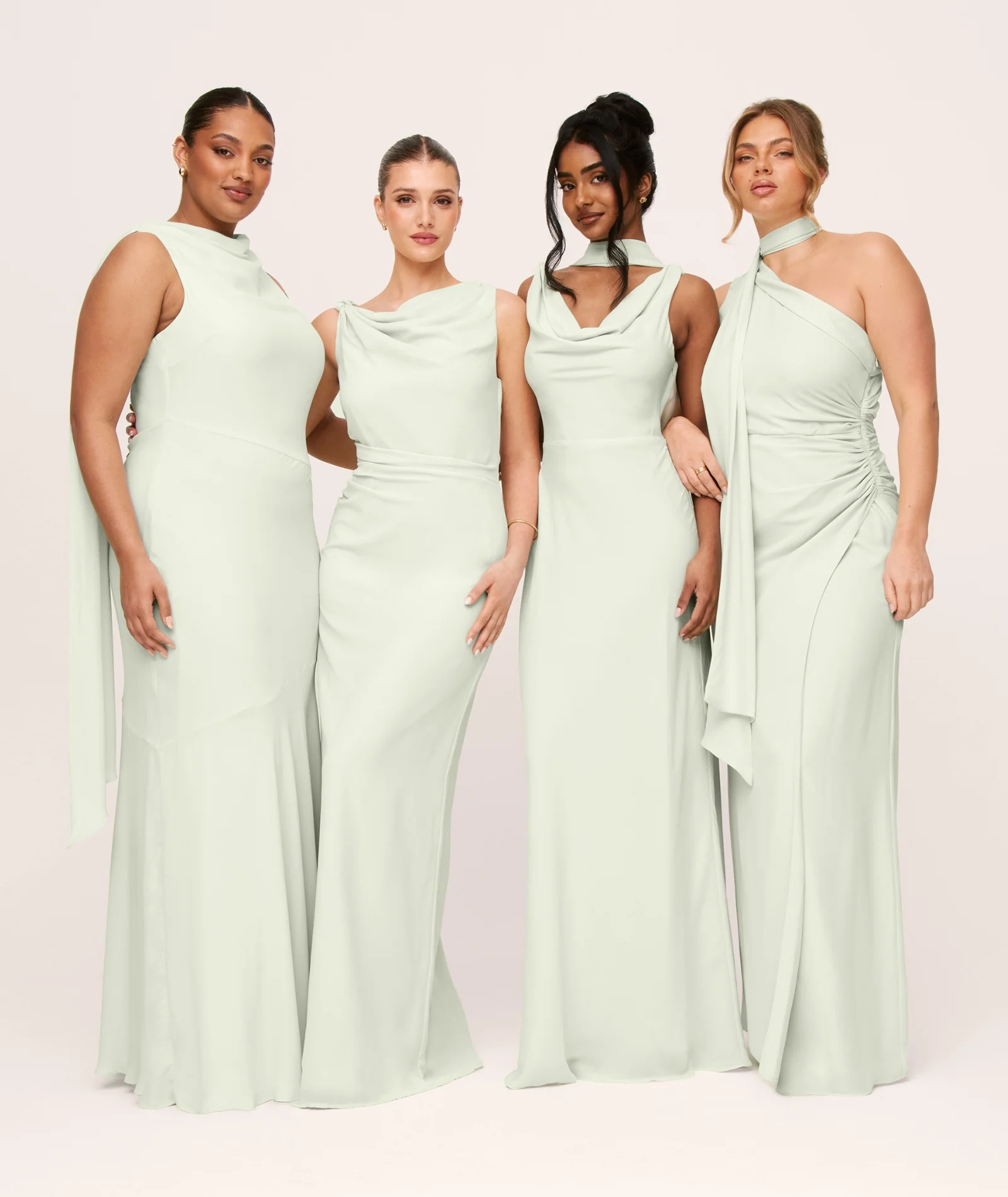 Plunge Cowl Chiffon Bridesmaid Dress with Neck Scarf - Mint Green - Image 7