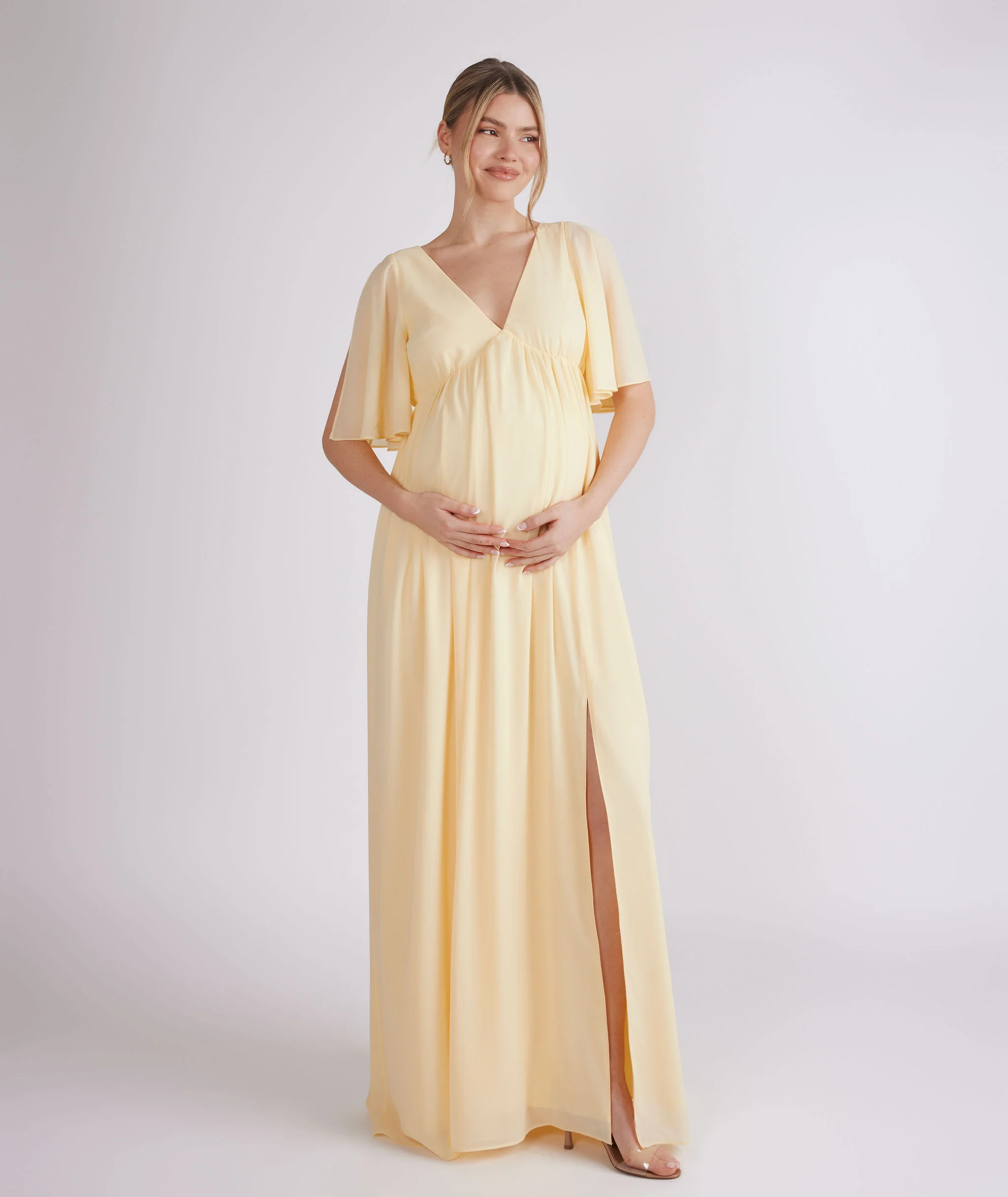 Plunge Maternity Chiffon Bridesmaid Dress - Butter Lemon - Image 5