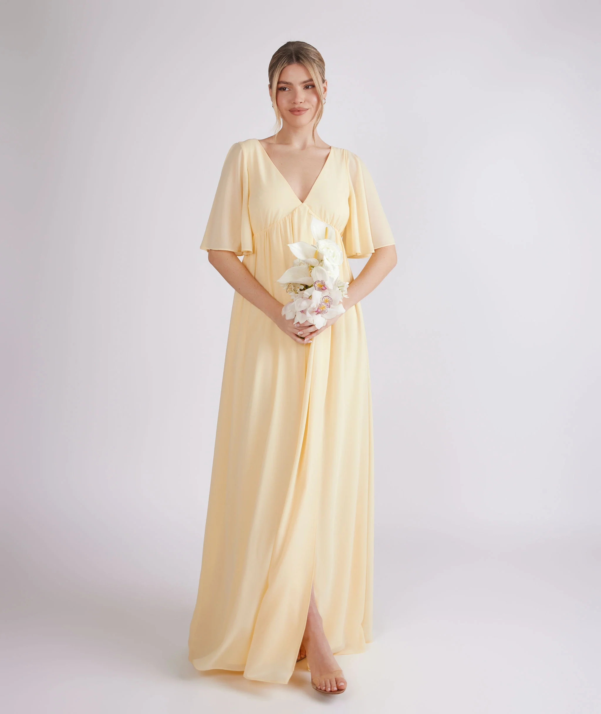 Plunge Maternity Chiffon Bridesmaid Dress - Butter Lemon - Image 6