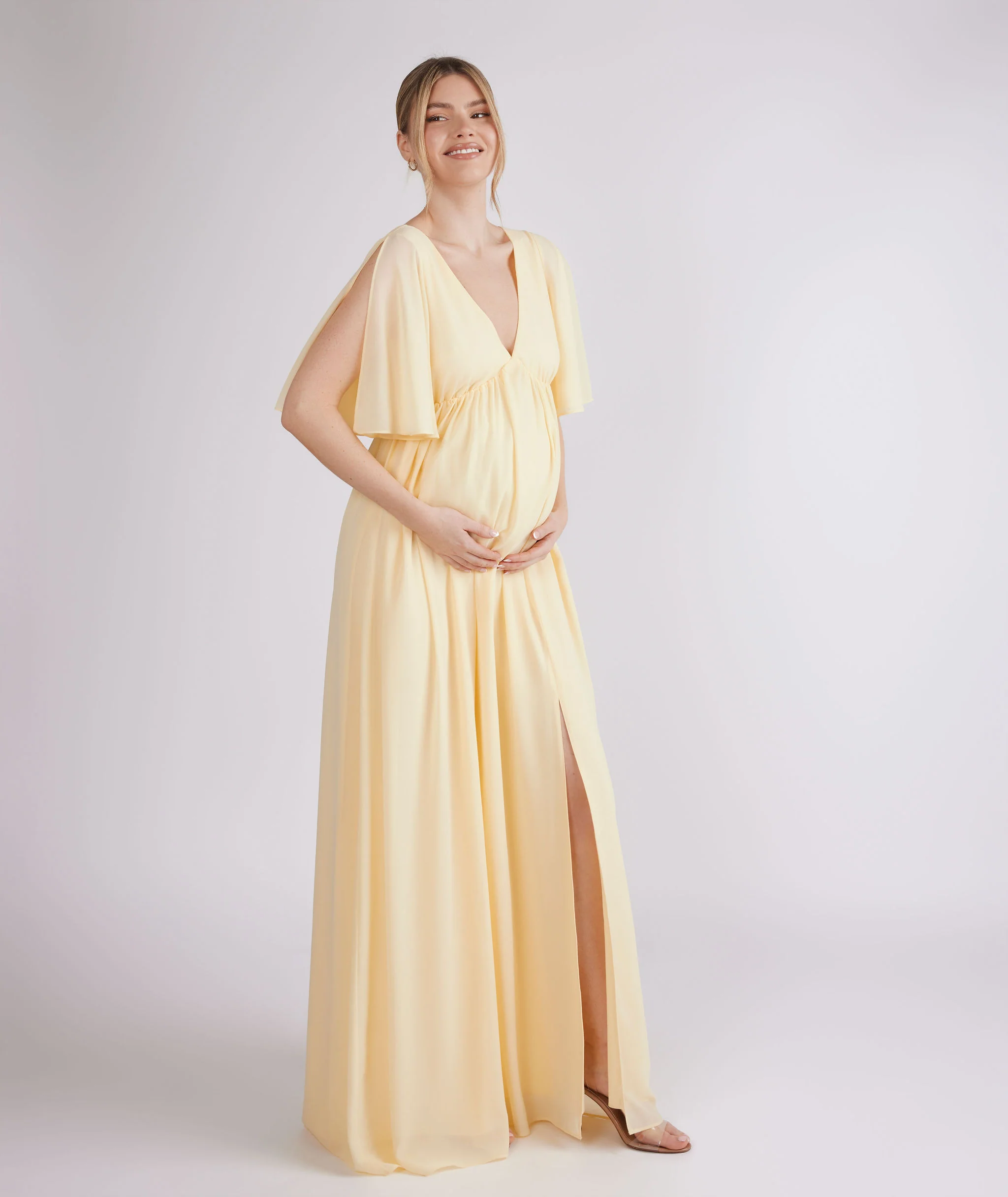 Plunge Maternity Chiffon Bridesmaid Dress - Butter Lemon - Image 7