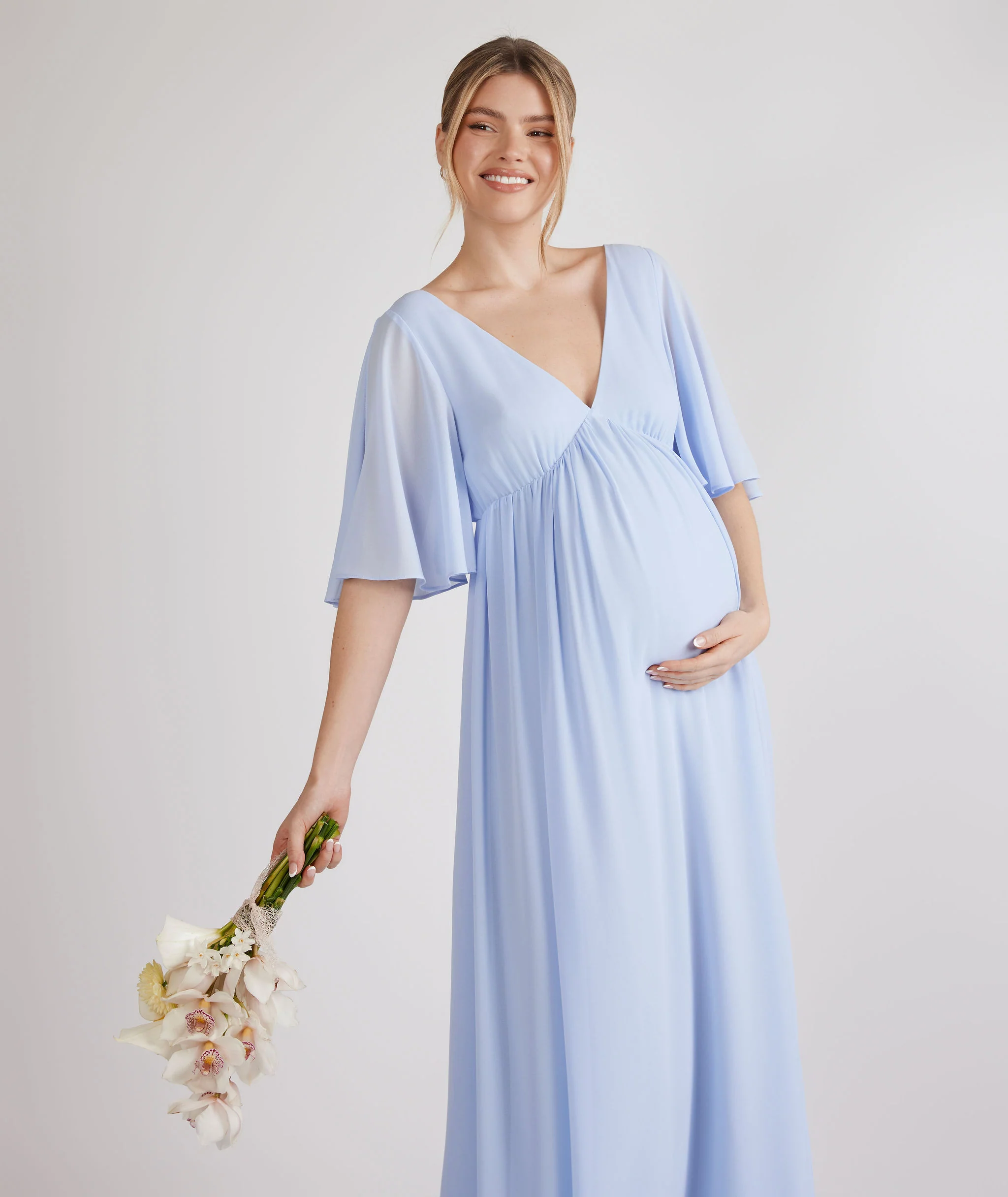 Plunge Maternity Chiffon Bridesmaid Dress - Cornflower Blue - Image 2
