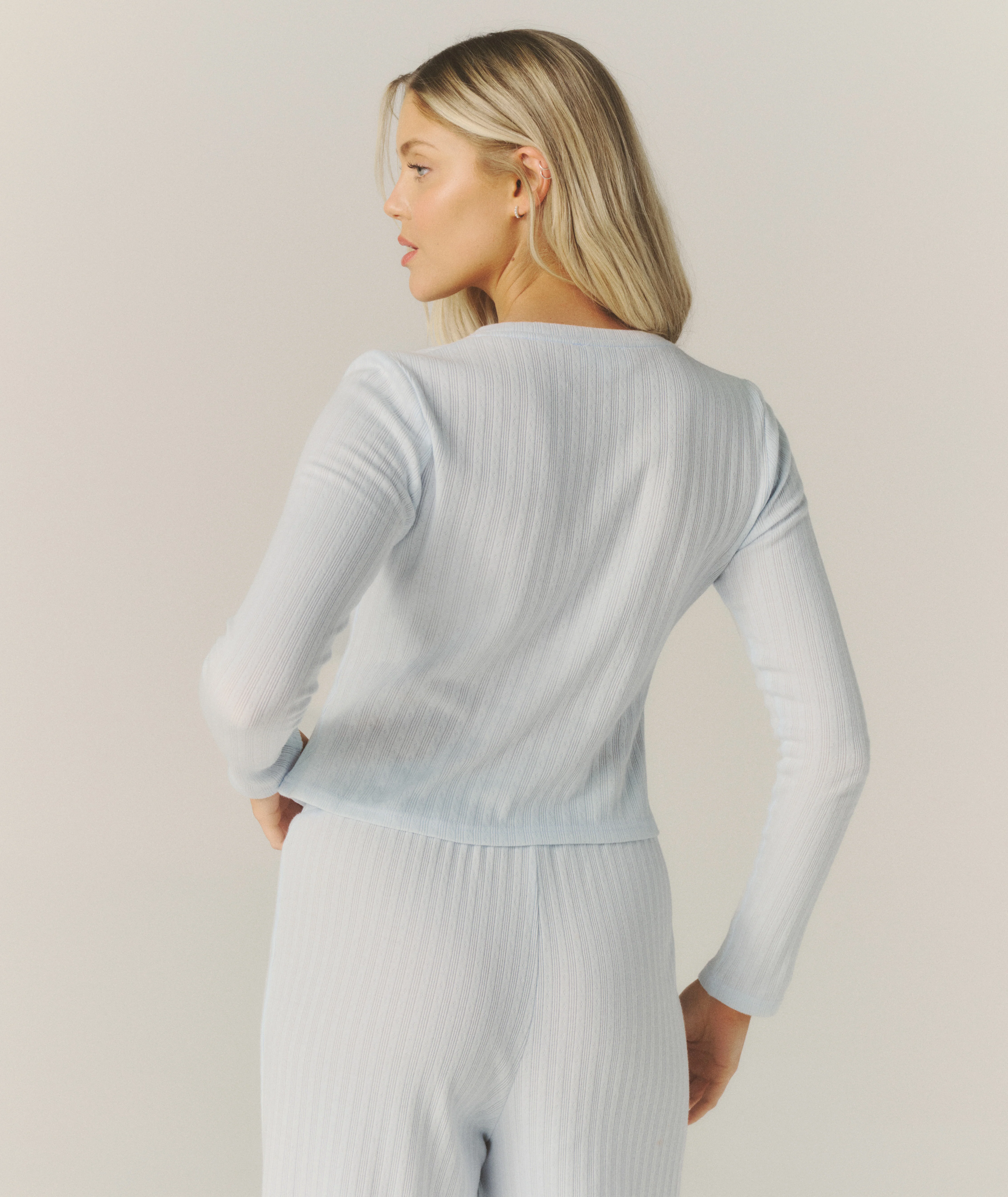 Pointelle Cardigan Pyjama Top - Baby Blue - Image 4