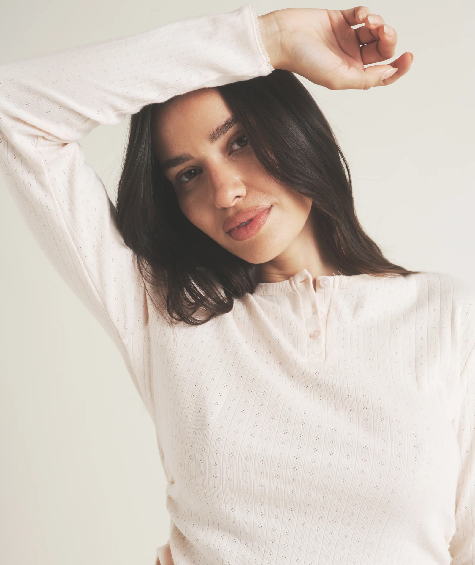 Pointelle Long Sleeve Pyjama Top - Rosewater - Image 4