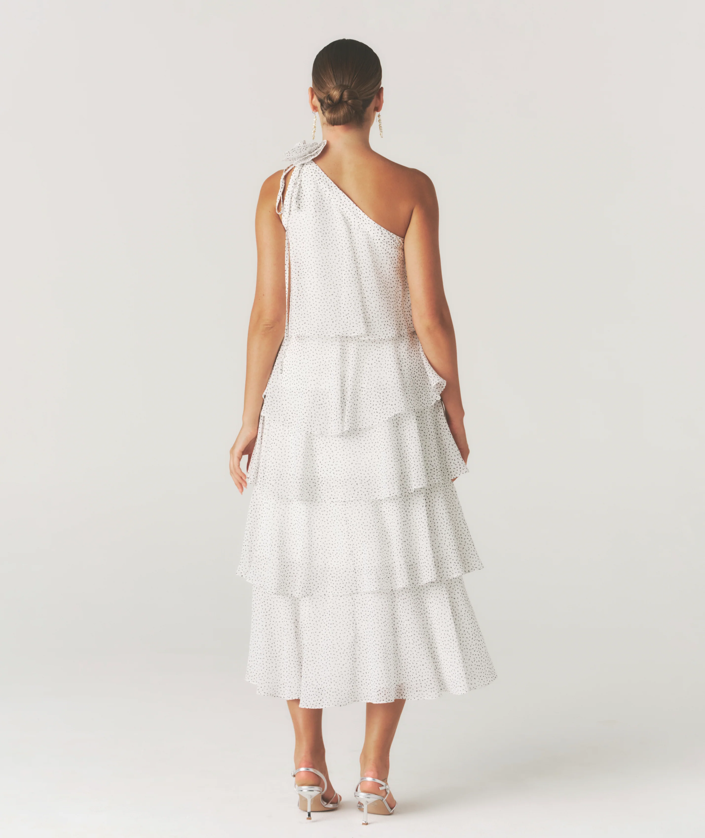 Polka Corsage Tiered Midaxi Dress - White - Image 4
