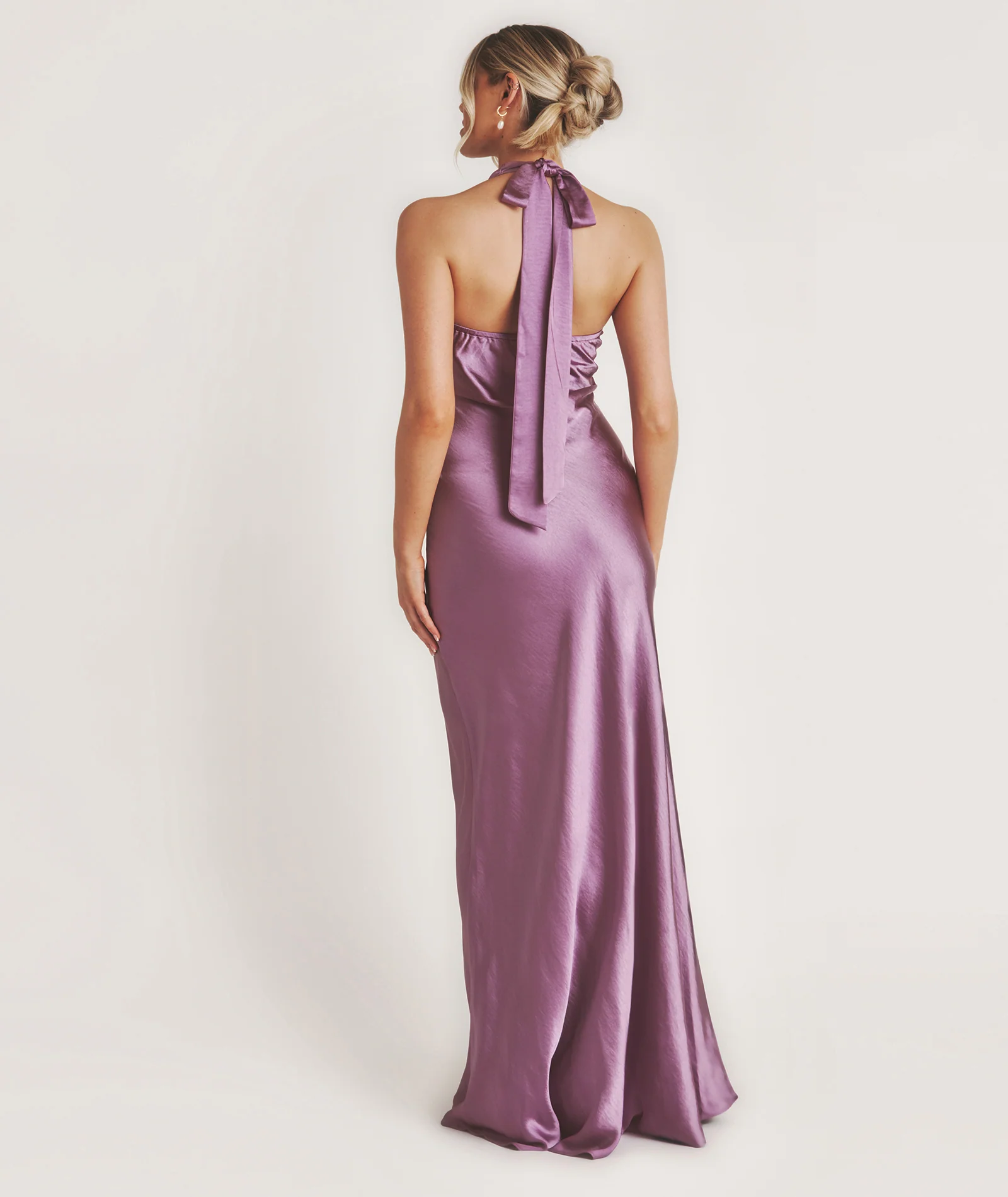 Racer Neck Satin Bridesmaid Dress - Orchid - Image 5