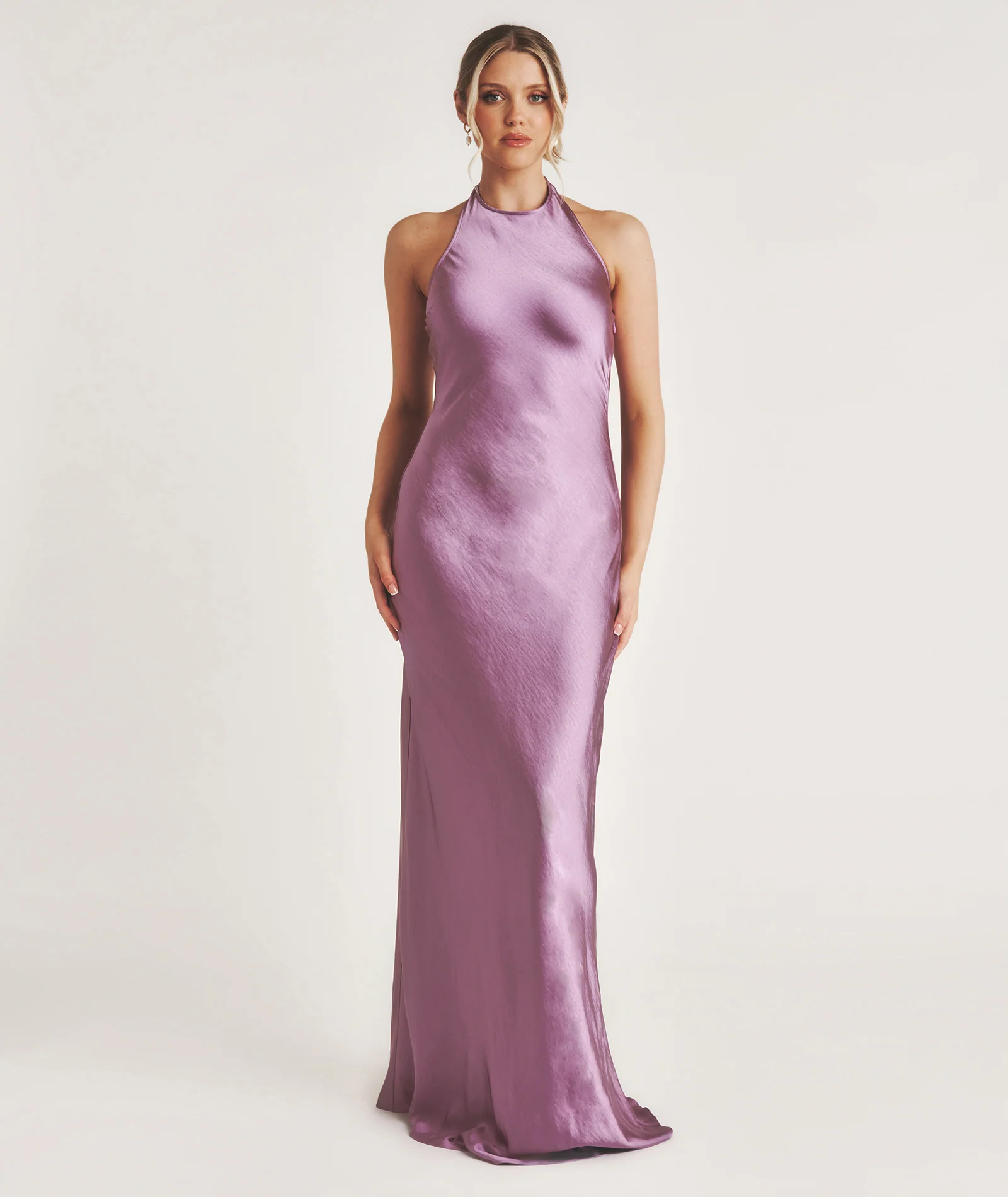 Racer Neck Satin Bridesmaid Dress - Orchid - Image 7
