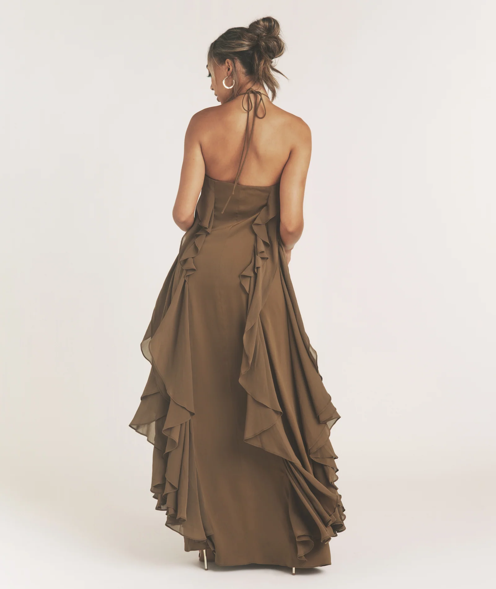Ruffle Halter Neck Maxi Dress - Olive - Image 4