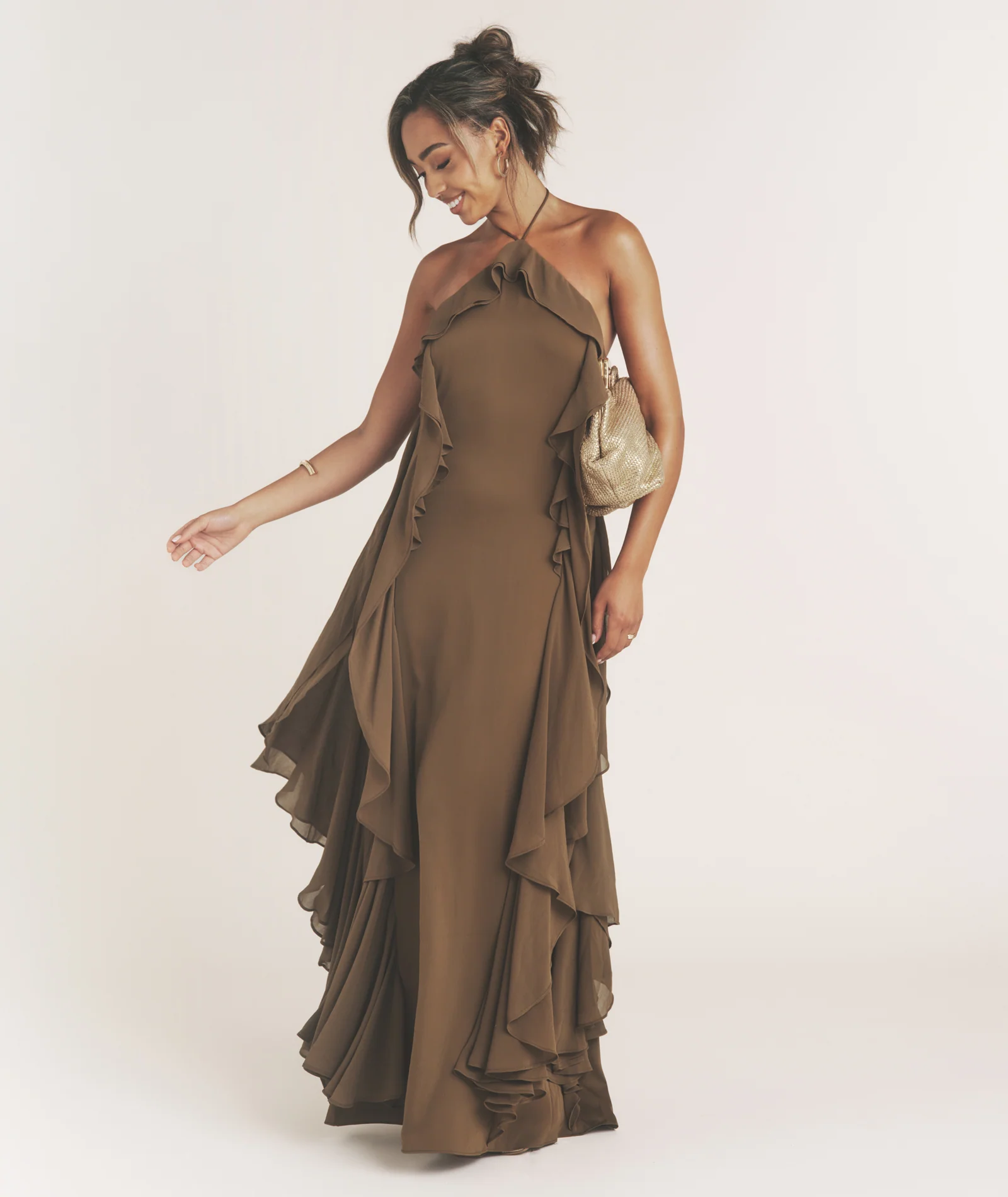Ruffle Halter Neck Maxi Dress - Olive - Image 7